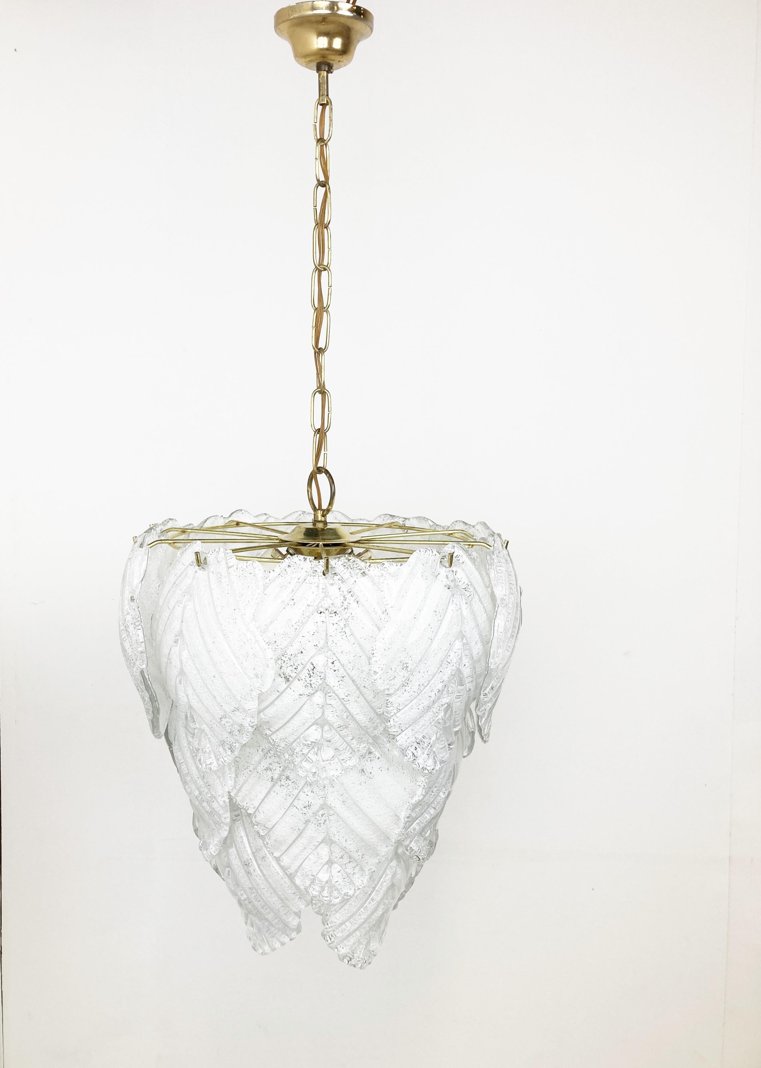 Mid-Century Modern Murano Glass Leaf Chandelier, 1970s  For Sale