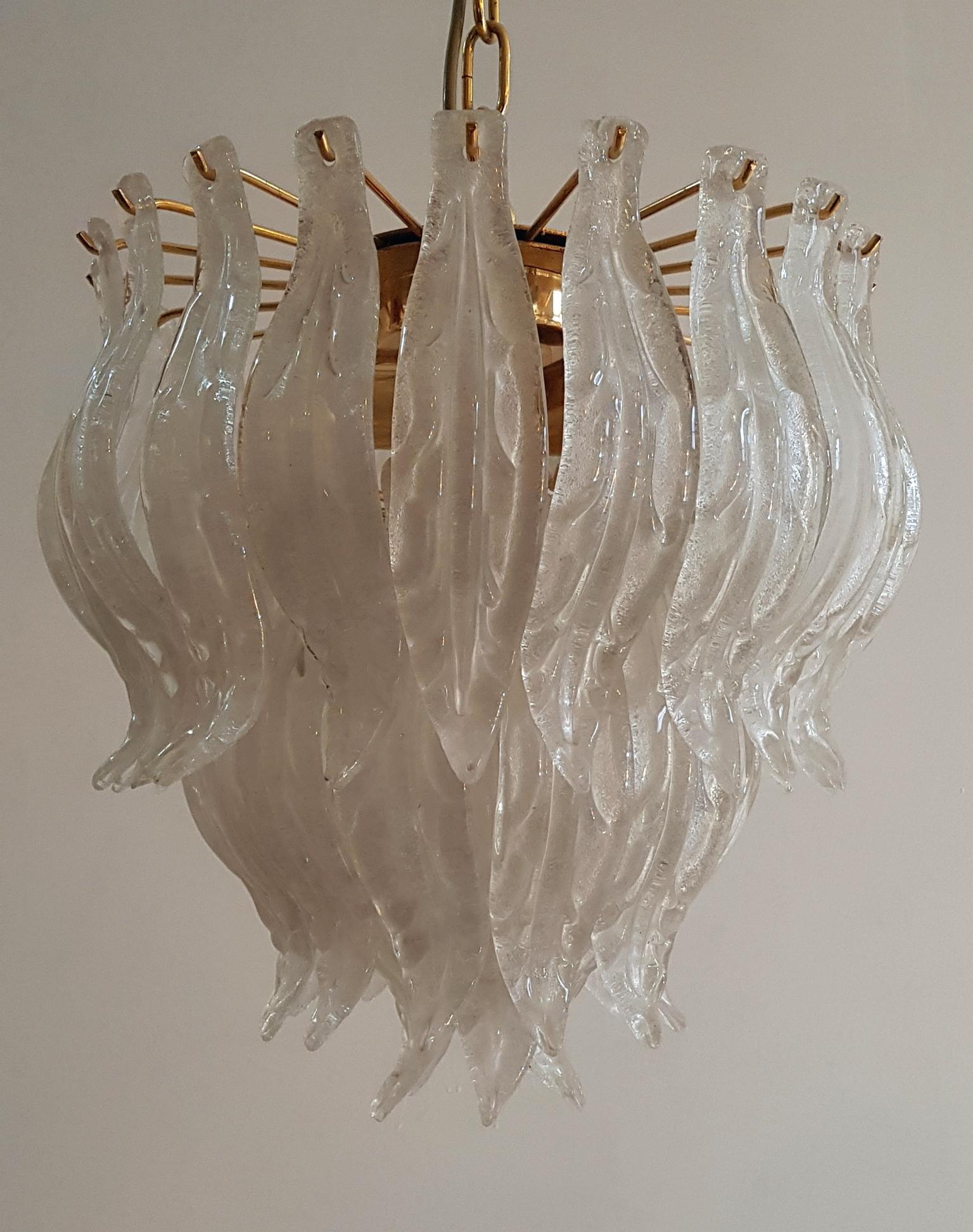 Frosted Murano Glass Leaf Chandelier, 1970s