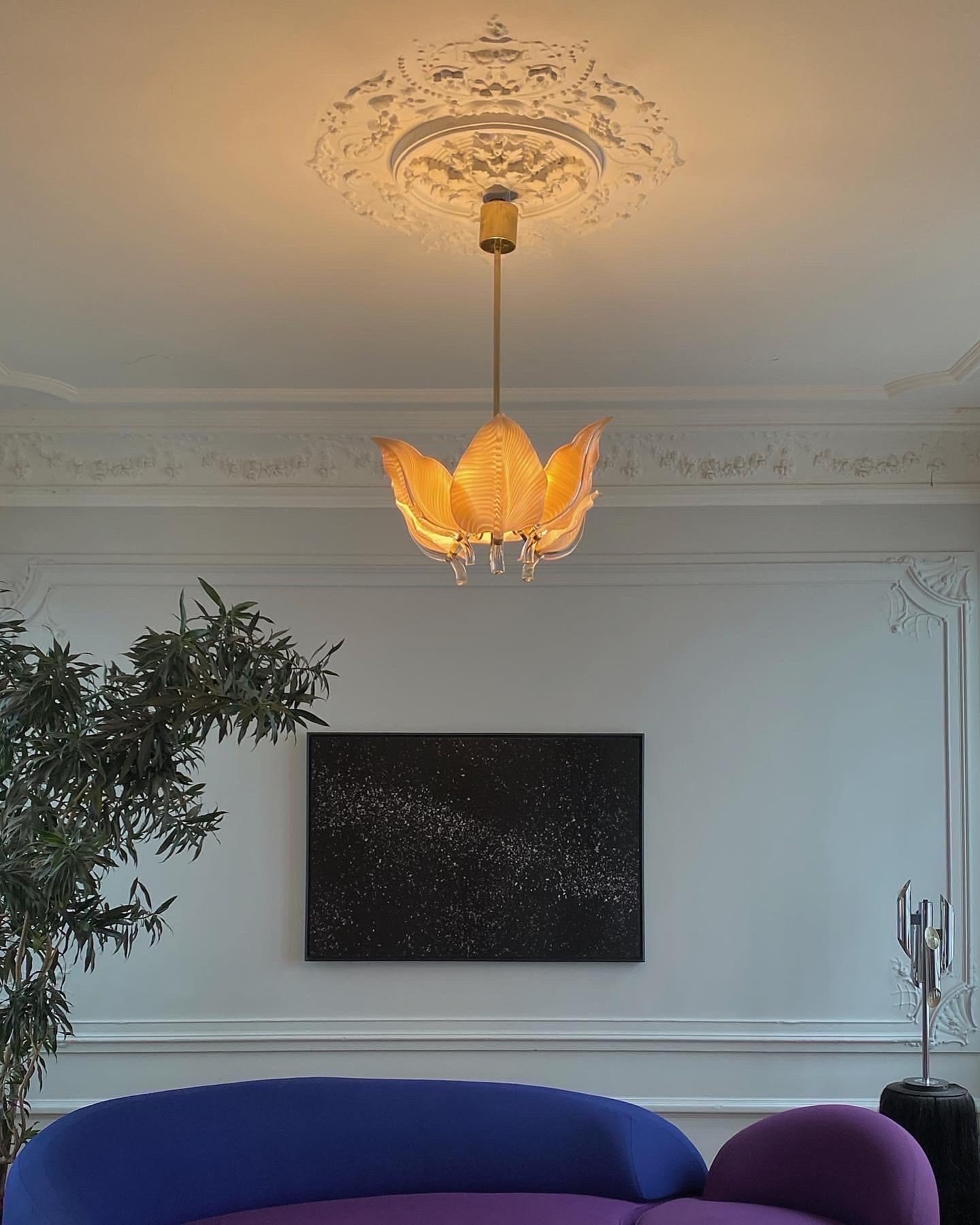 Mid-Century Modern Murano Glass Leaf Chandelier by Franco Luce Made in Italy For Sale