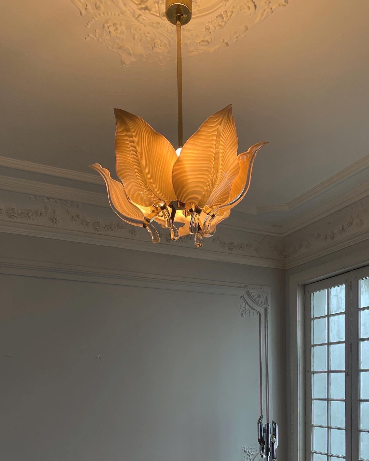 Italian Murano Glass Leaf Chandelier by Franco Luce Made in Italy For Sale