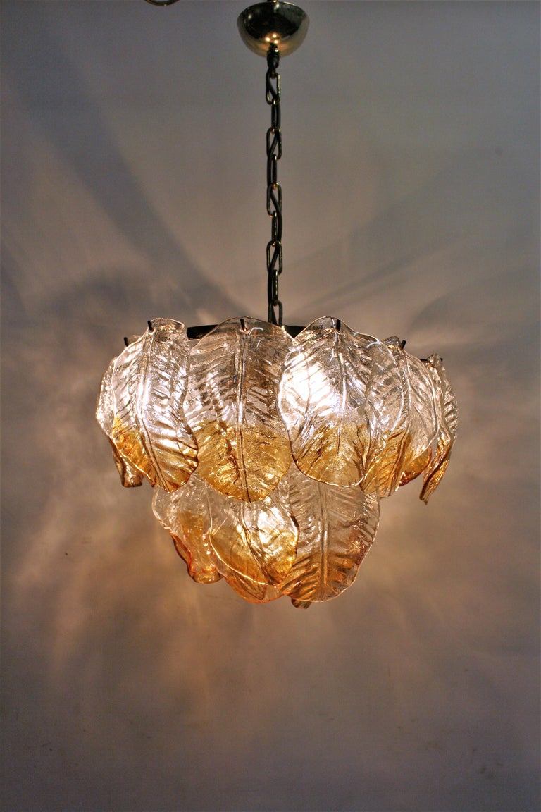 Murano glass leaf chandelier by Mazzega, 1960s at 1stDibs