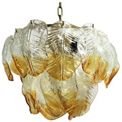 Murano glass leaf chandelier by Mazzega, 1960s