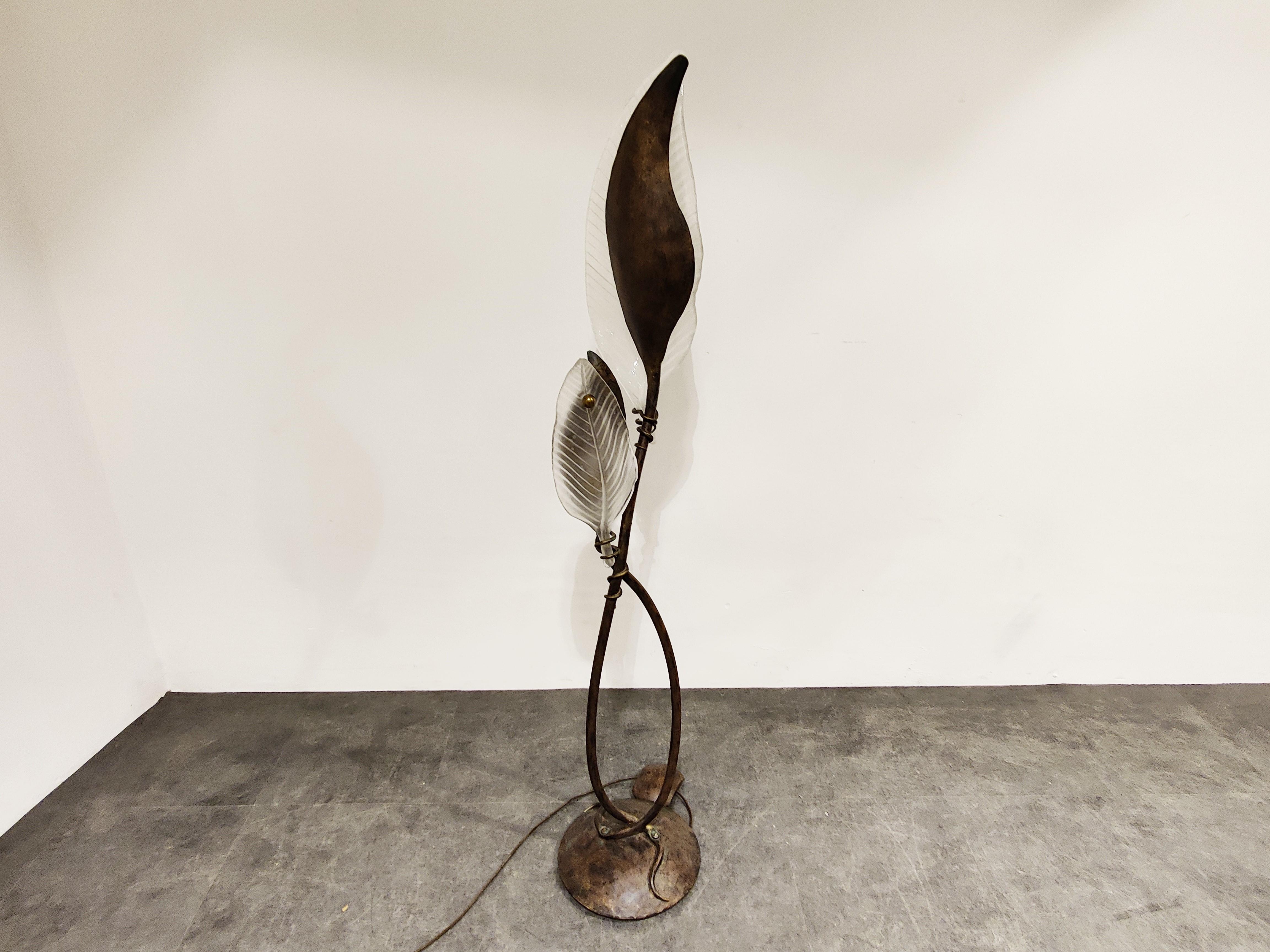 Late 20th Century Murano Glass Leaf Floor Lamp, 1980s For Sale