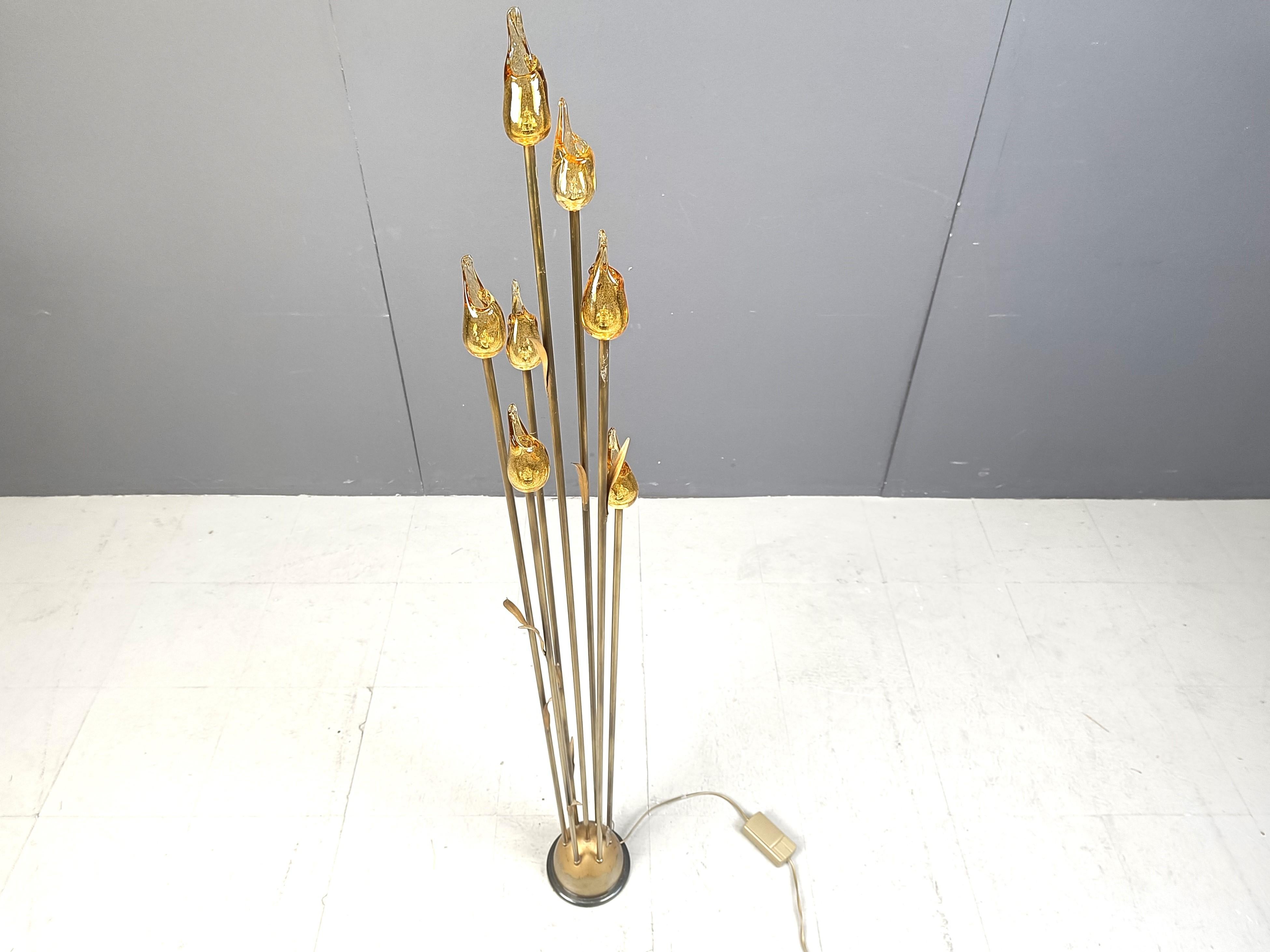 Lámpara de pie con hojas de cristal de Murano, años 80 en Bueno estado para la venta en Leuven, Vlaams Gewest