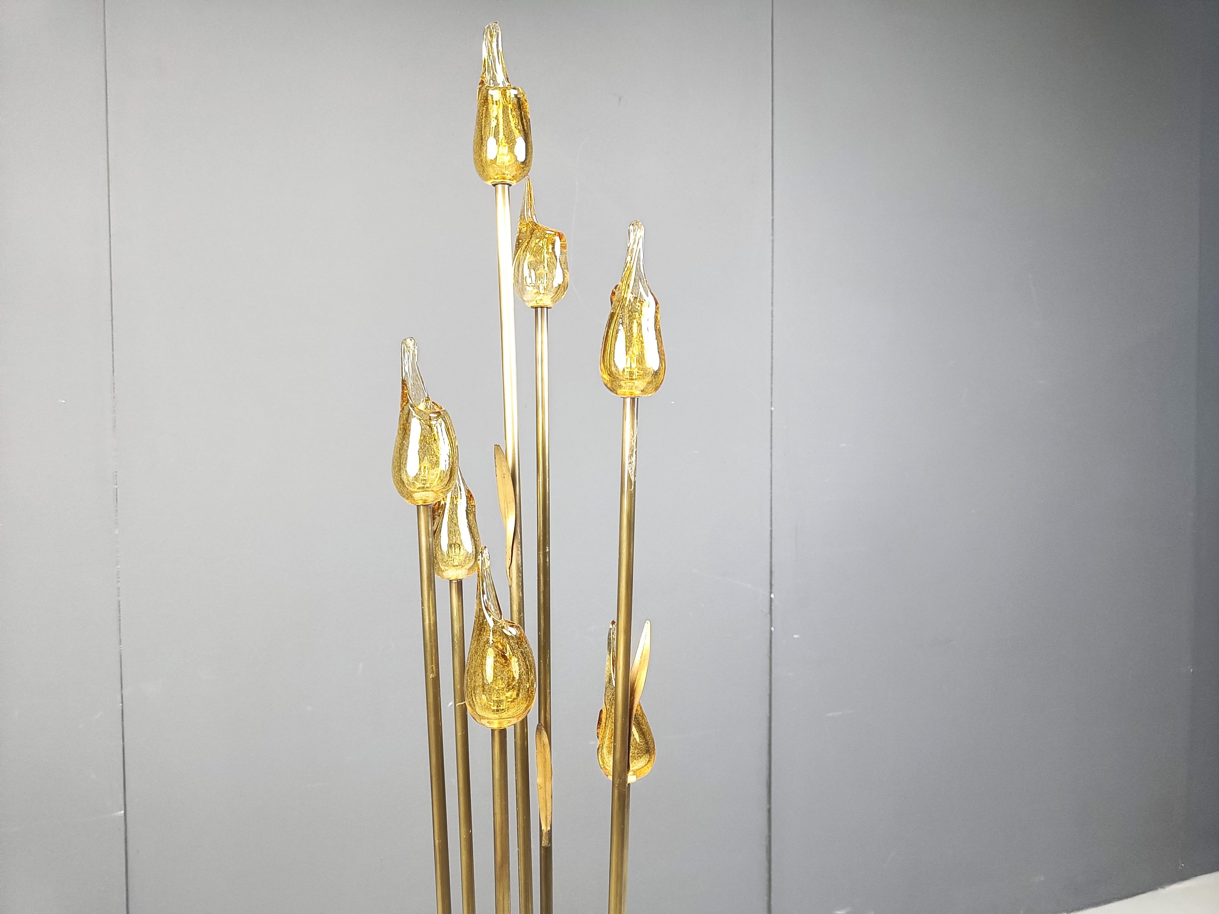 Lámpara de pie con hojas de cristal de Murano, años 80 finales del siglo XX en venta