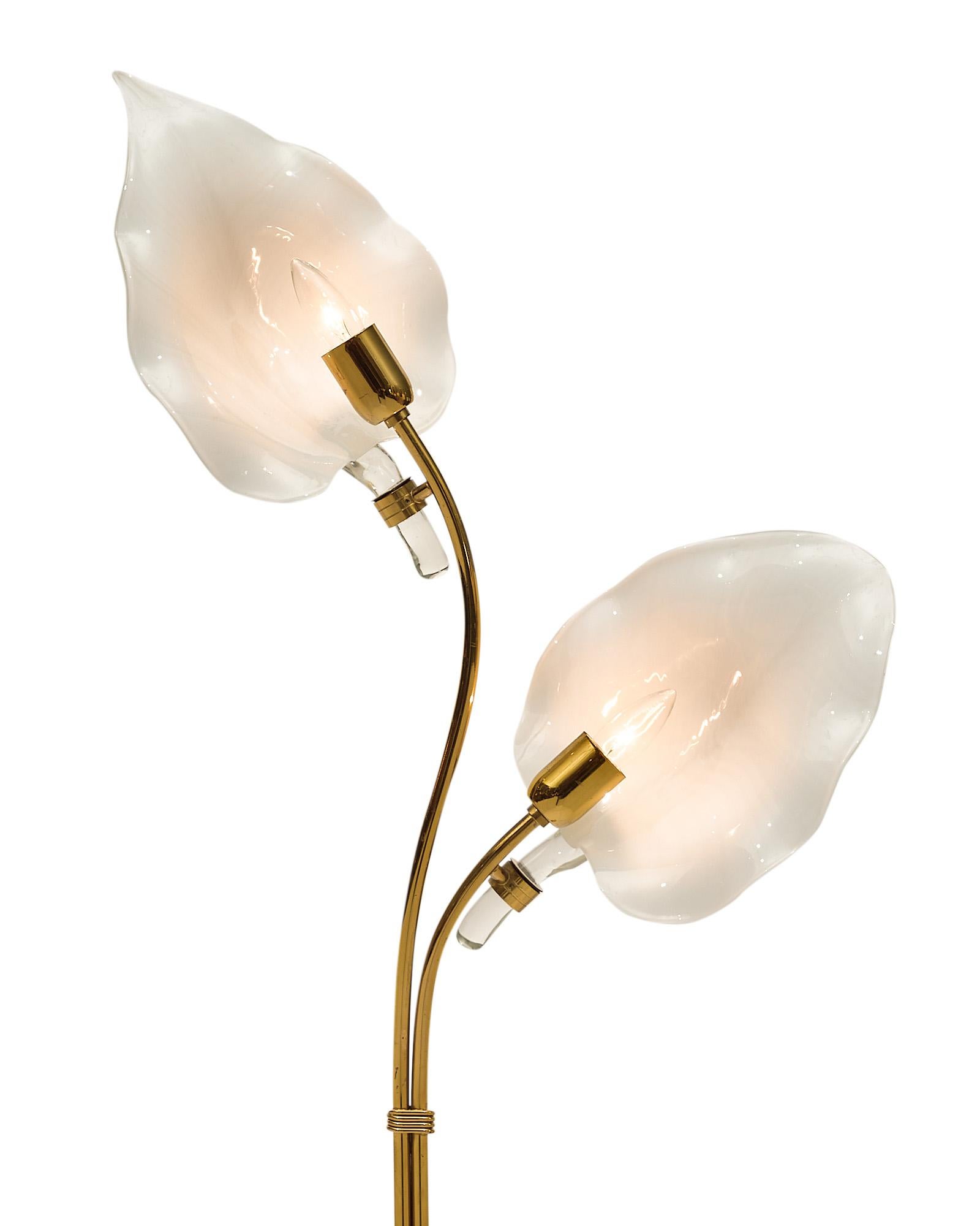 Brass Murano Glass Leaf Floor Lamp For Sale