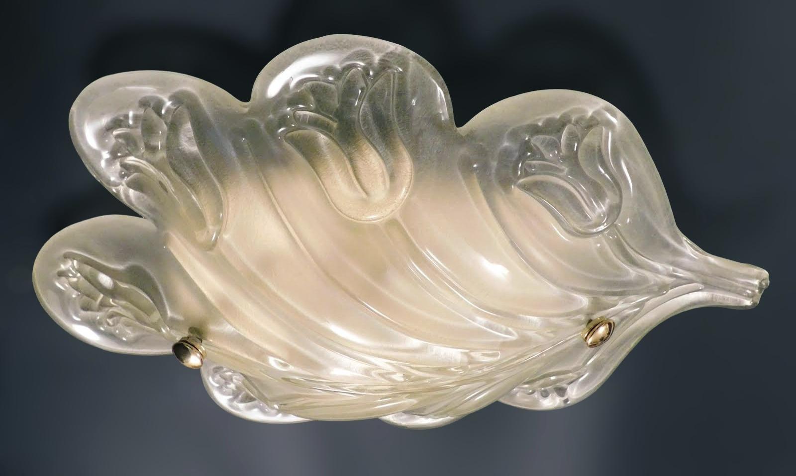 Mid-Century Modern Plafonnier / applique à feuilles de verre Murano en vente