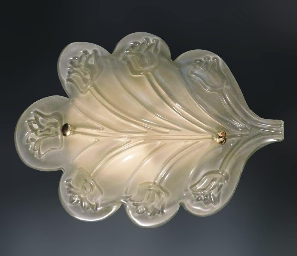 italien Plafonnier / applique à feuilles de verre Murano en vente