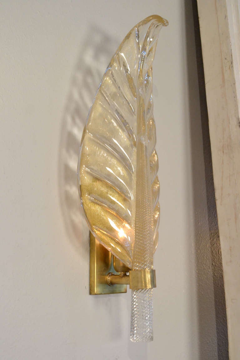 Striking pair of Murano glass leaf sconces with 