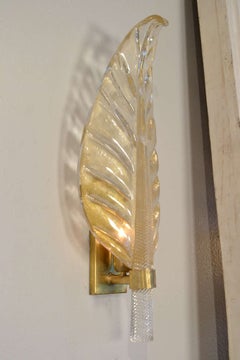 Murano Glass Leaf Sconces in the Style of Toso and Barovier