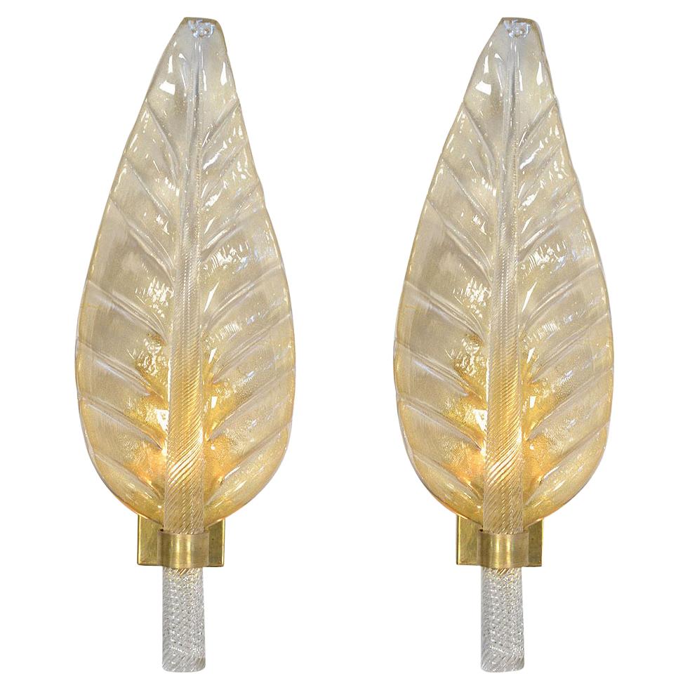 Murano Glass Leaf Sconces in the Style of Toso and Barovier