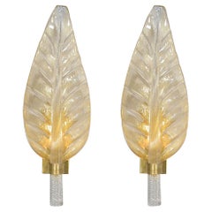 Murano Glass Leaf Sconces in the Style of Toso and Barovier