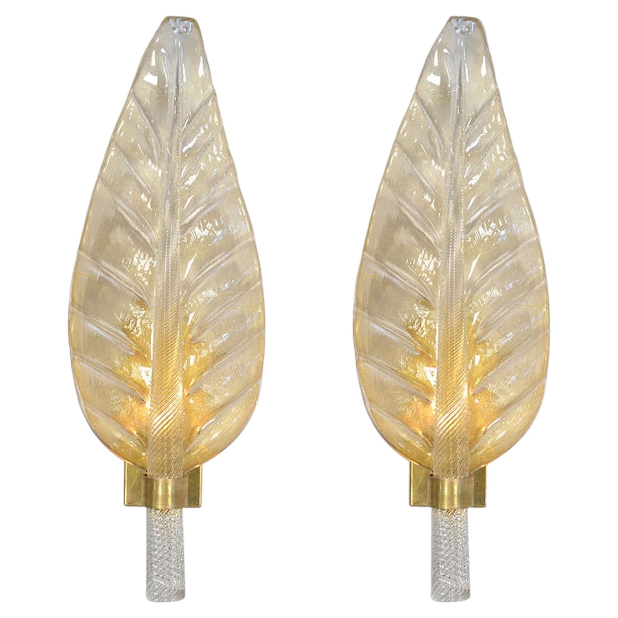 Murano Glass Leaf Sconces in the Style of Toso and Barovier