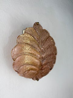 Murano Glass Leaf Wall Sconce, Pink Frosted, Italy, 1970s