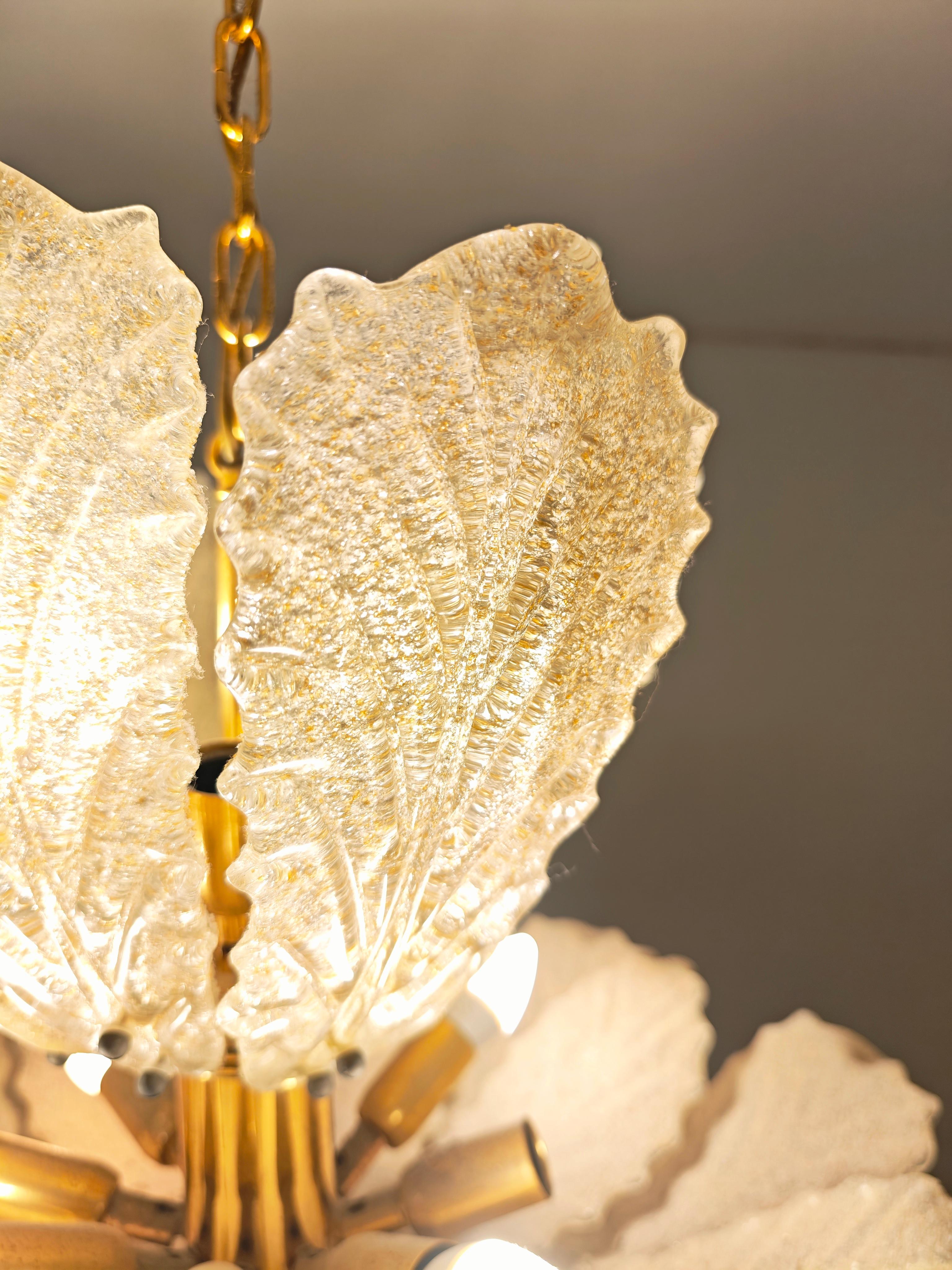 Araña de hojas de cristal de Murano Producción de los años 70/80 Italia Moderna de mediados de siglo Metal en venta