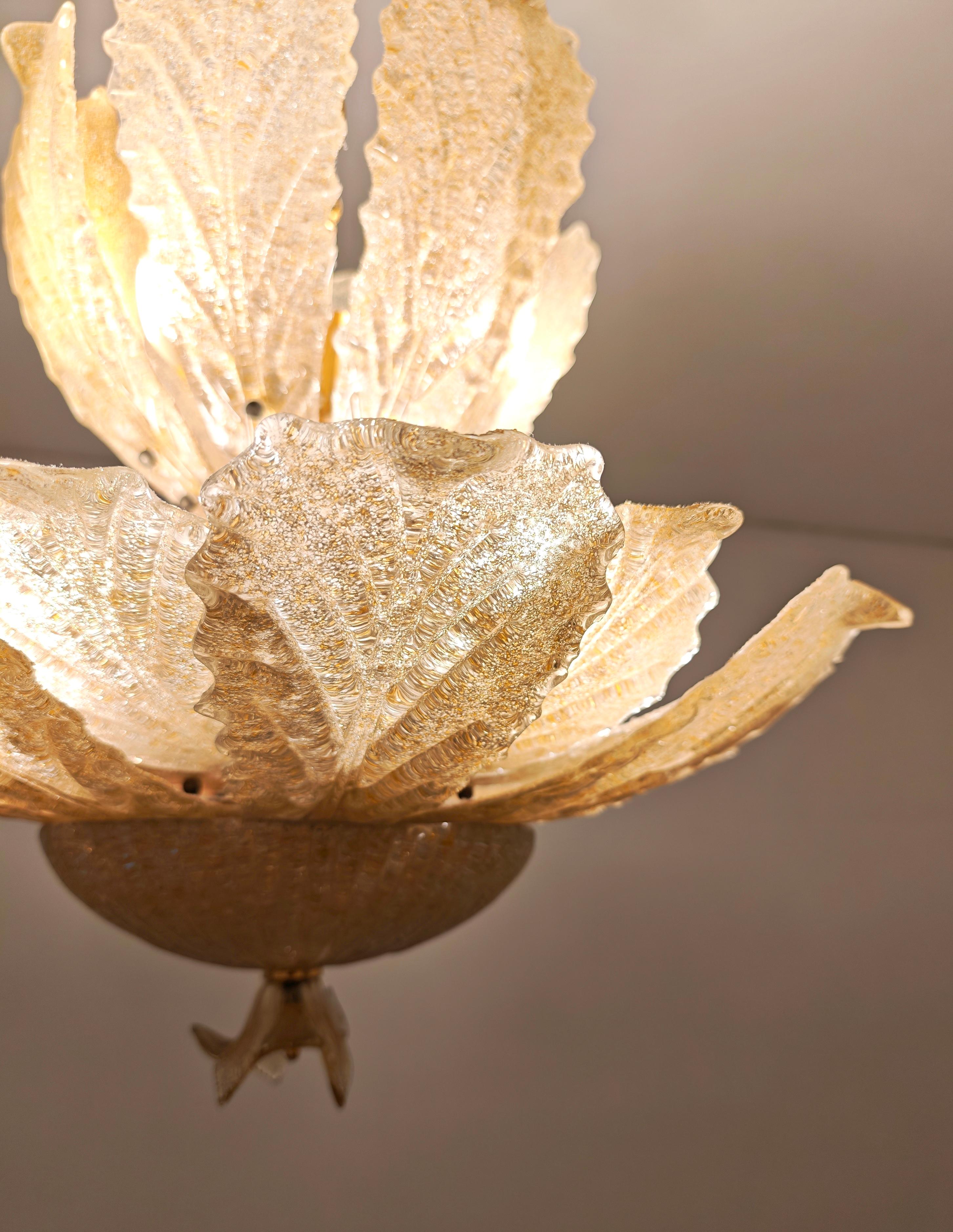 Araña de hojas de cristal de Murano Producción de los años 70/80 Italia Moderna de mediados de siglo en venta 1