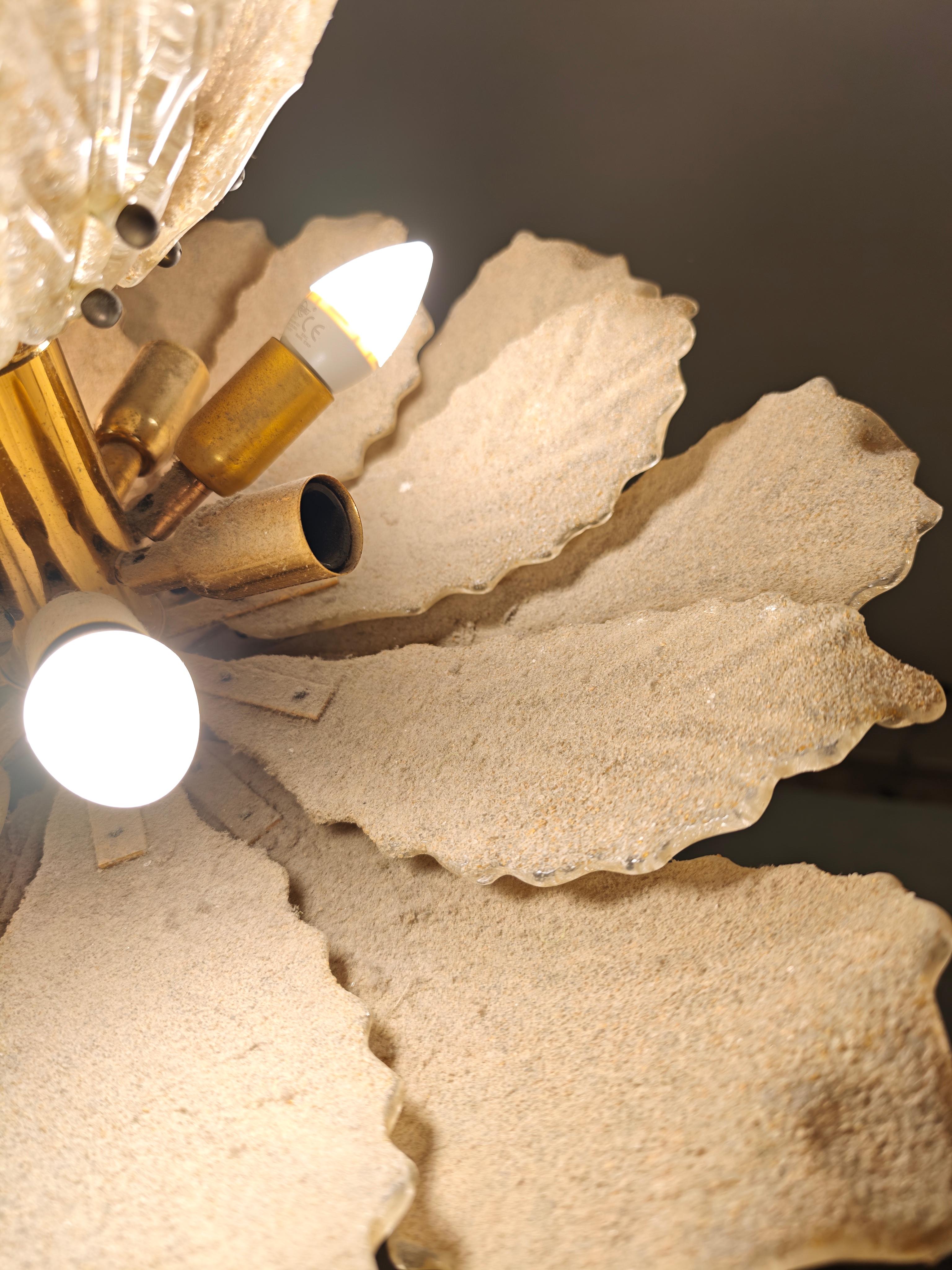 Araña de hojas de cristal de Murano Producción de los años 70/80 Italia Moderna de mediados de siglo en venta 2