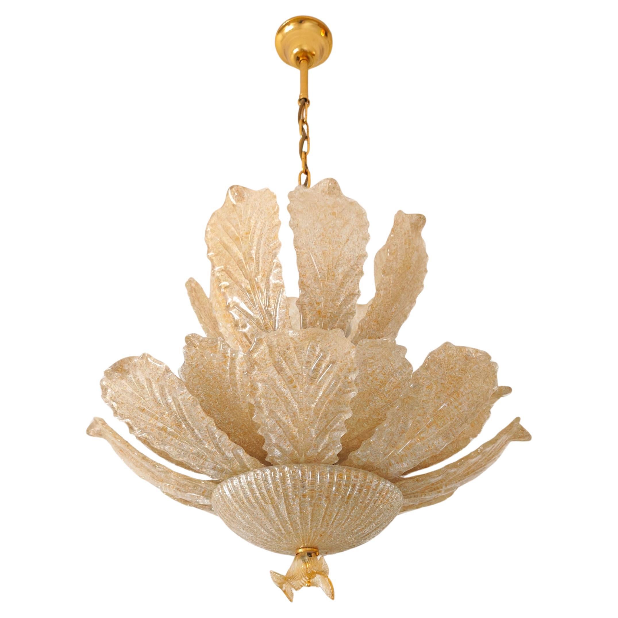 Lampadario a foglie in vetro di Murano 1970/80 Produzione Italia Mid-Century Modern