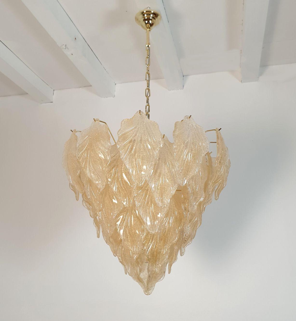 Mid-Century Modern Murano glass leaves chandelier - Italy