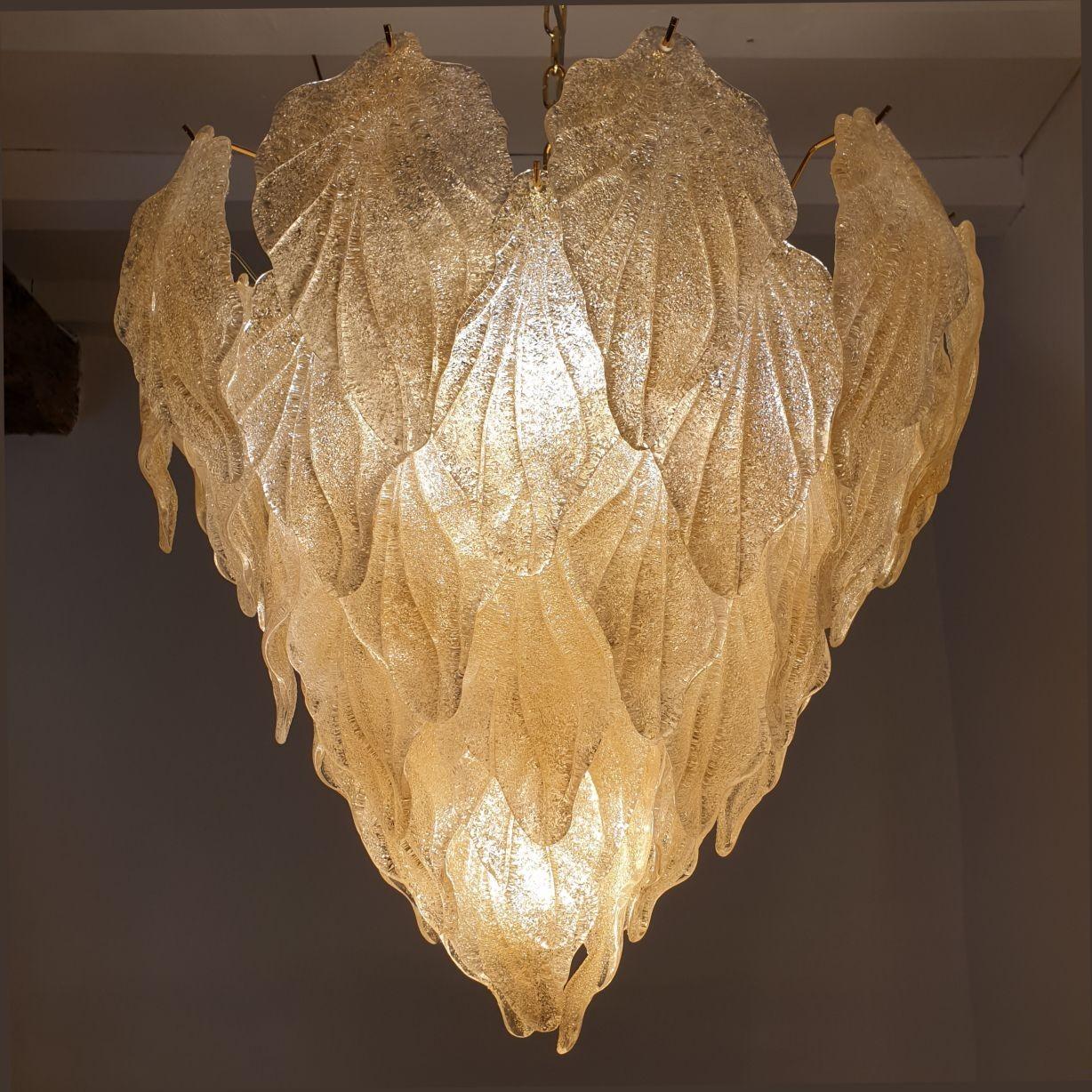 Gold Plate Murano glass leaves chandelier - Italy