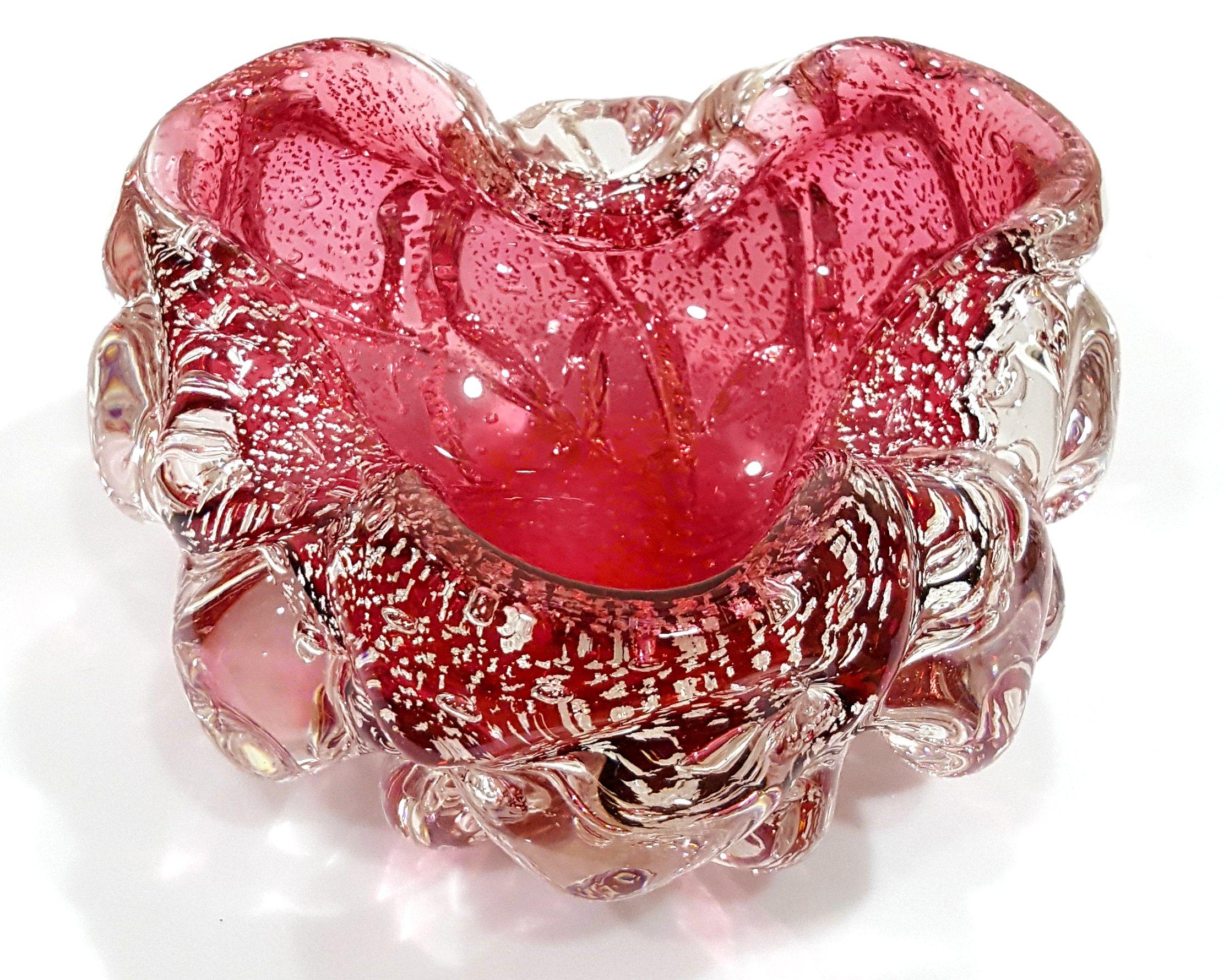 Murano Glass Lenti Bowl, Huge Silver-Flecked Raspberry. Amazing!  3