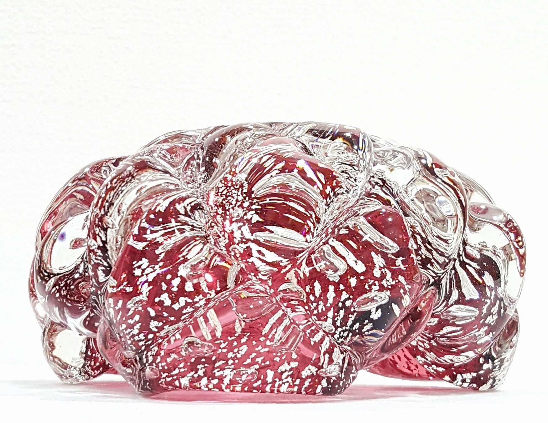Murano Glass Lenti Bowl, Huge Silver-Flecked Raspberry. Amazing!  4