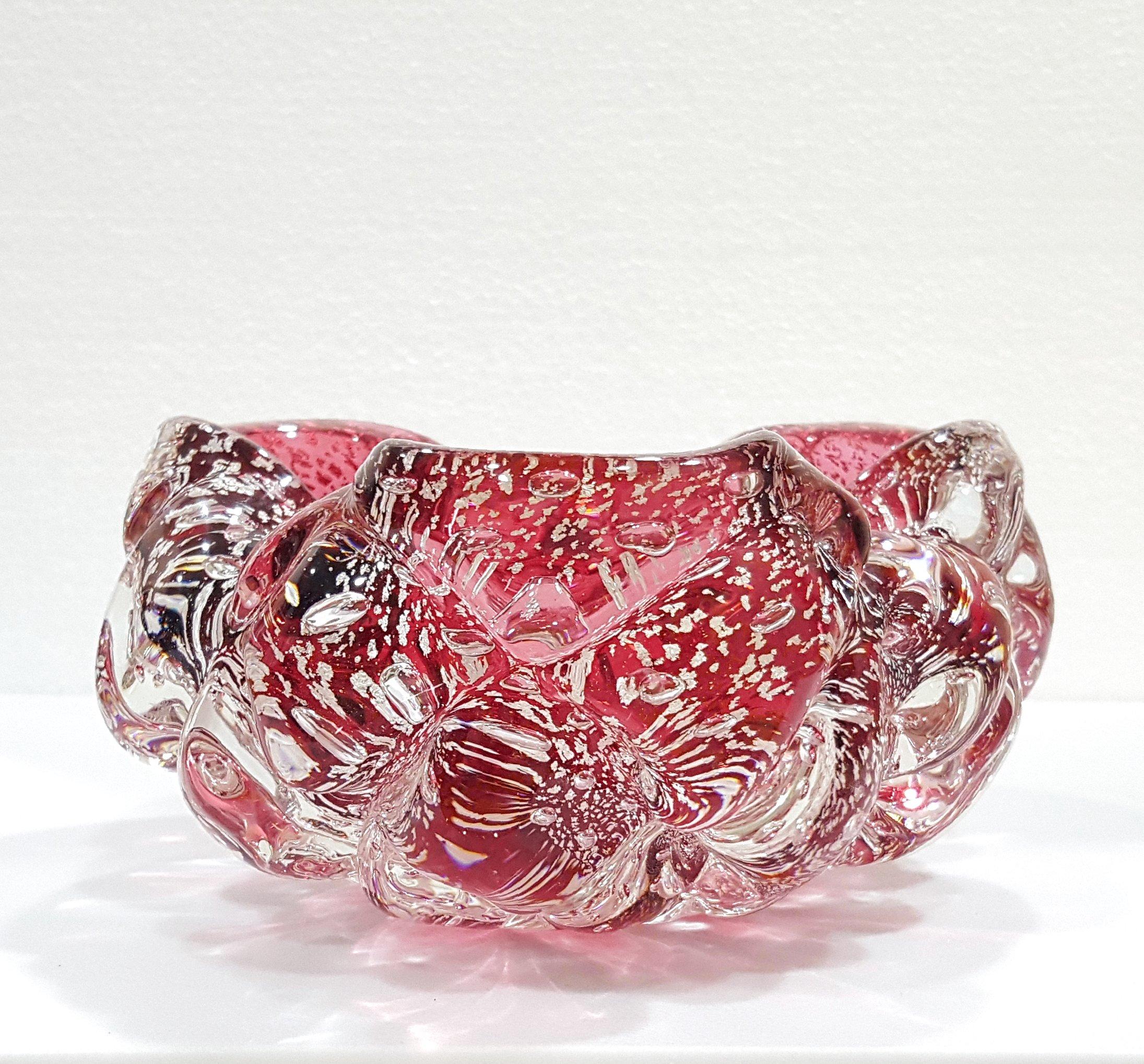 Other Murano Glass Lenti Bowl, Huge Silver-Flecked Raspberry. Amazing! 