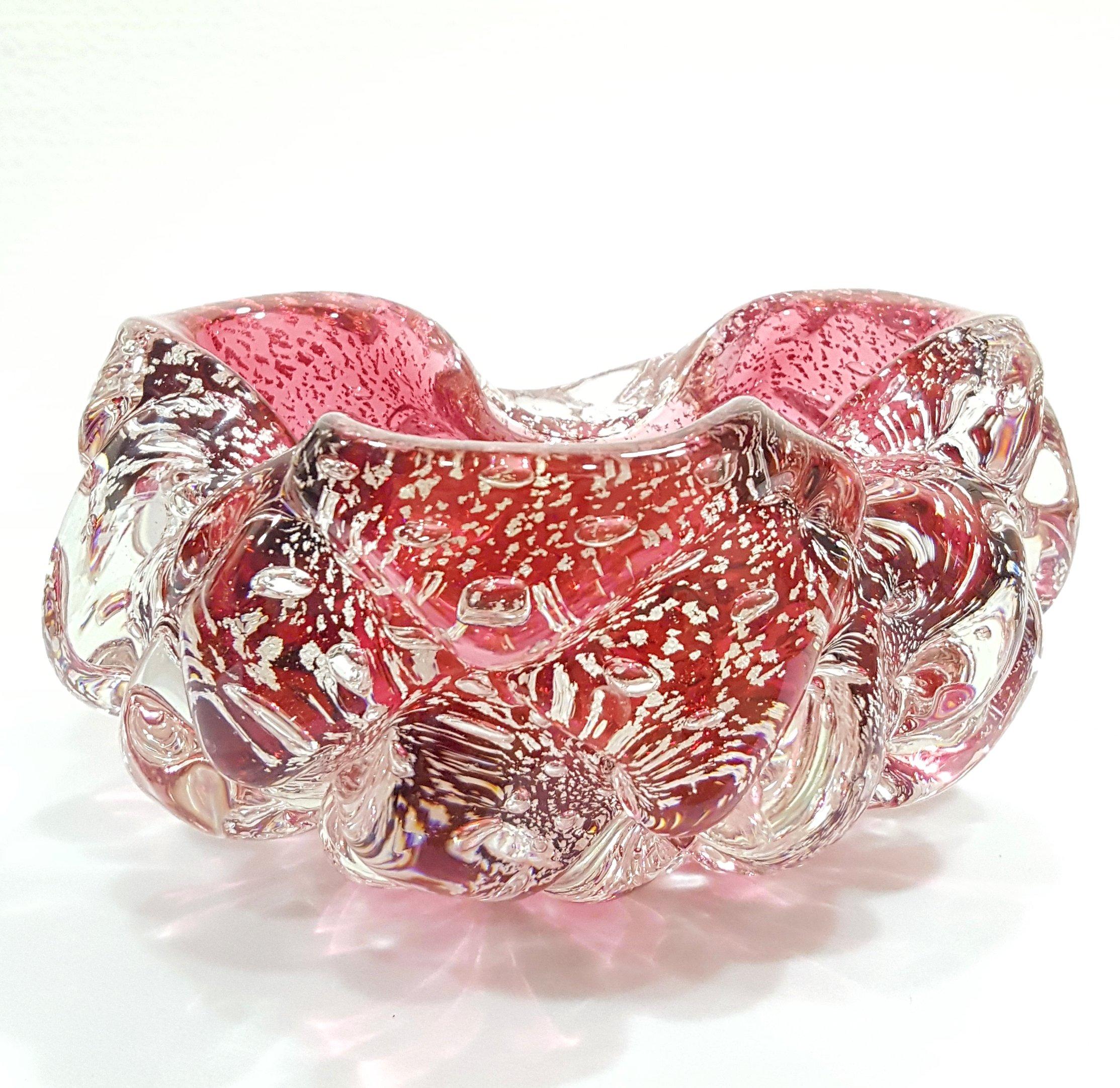 Murano Glass Lenti Bowl, Huge Silver-Flecked Raspberry. Amazing!  In Good Condition In Warrenton, OR