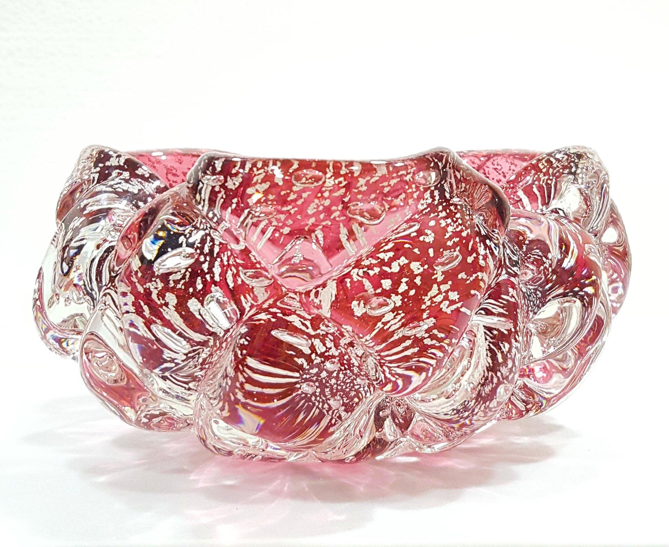 20th Century Murano Glass Lenti Bowl, Huge Silver-Flecked Raspberry. Amazing!