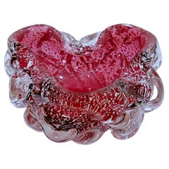 Murano Glass Lenti Bowl, Huge Silver-Flecked Raspberry. Amazing!