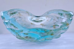 Murano Glass Lenti Bowl with Blue Swirl and Gold Polveri, by Fratelli Toso