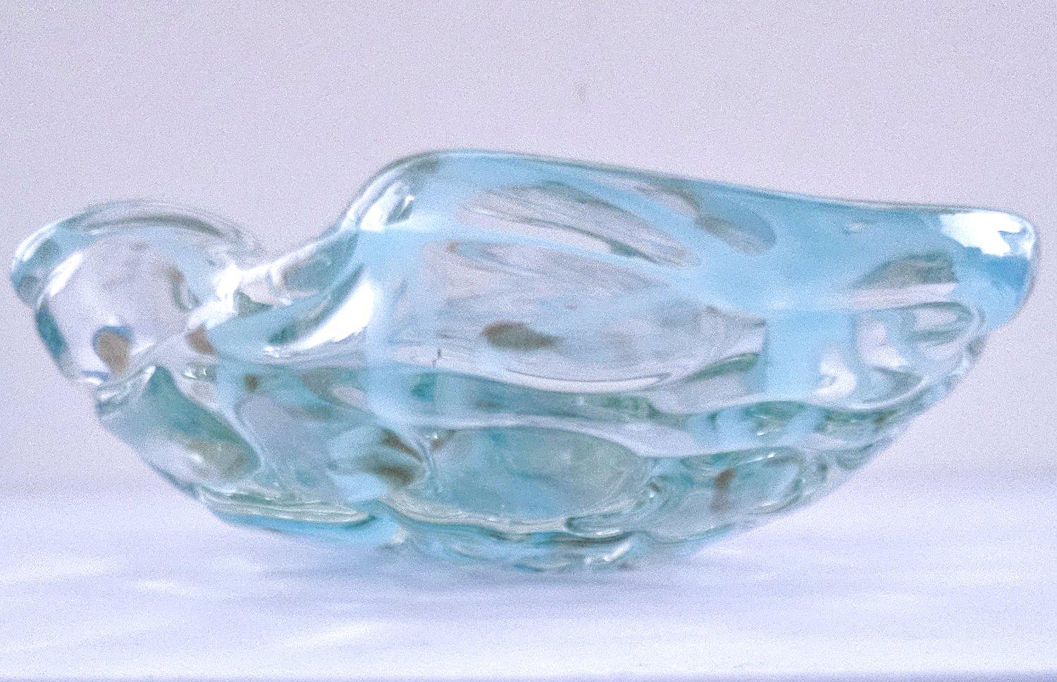 Lenti-Schale aus Murano-Glas mit blauem Wirbel und goldenen Polveri, von Fratelli Toso (Italienisch) im Angebot