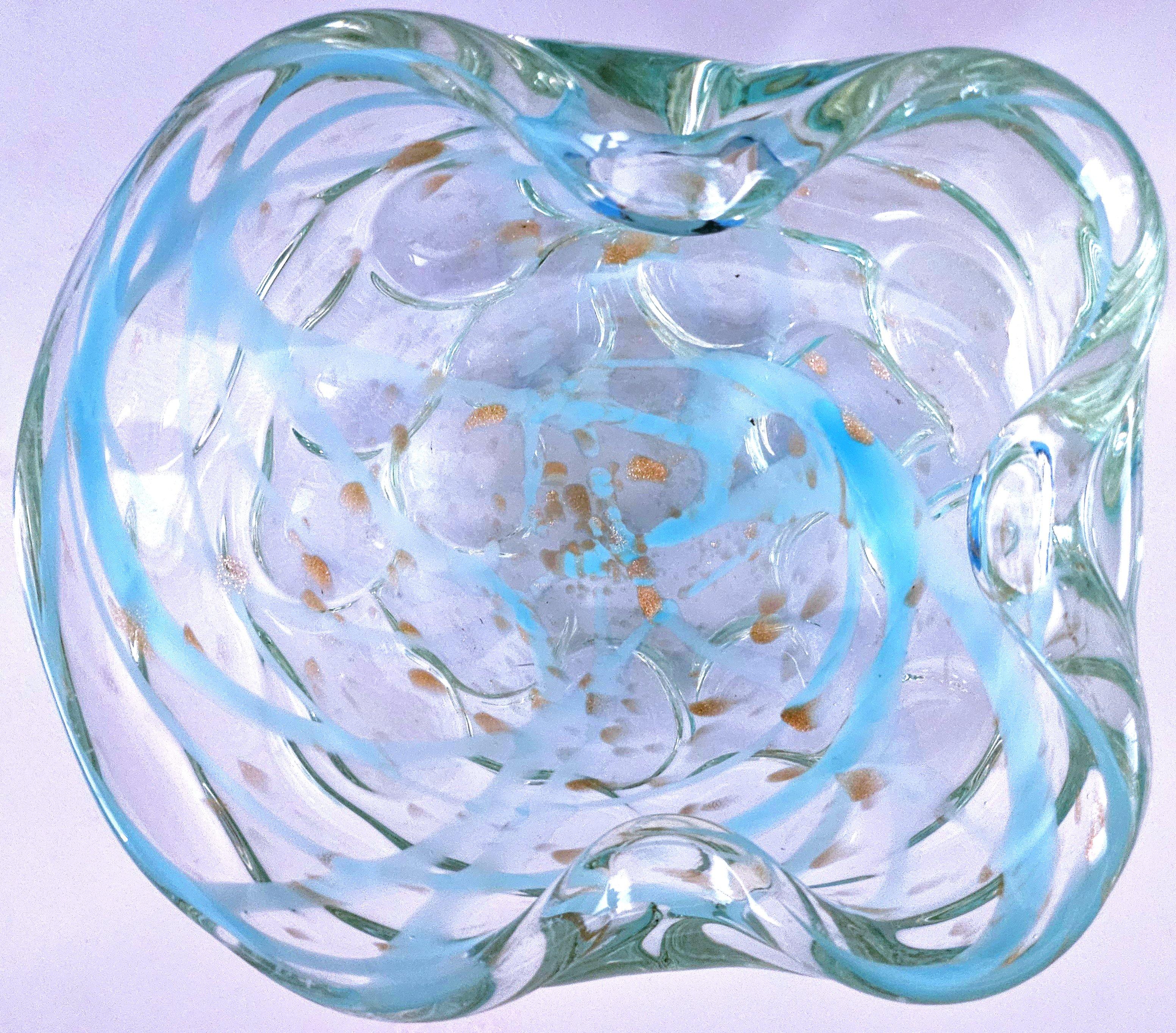 Lenti-Schale aus Murano-Glas mit blauem Wirbel und goldenen Polveri, von Fratelli Toso (Sonstiges) im Angebot