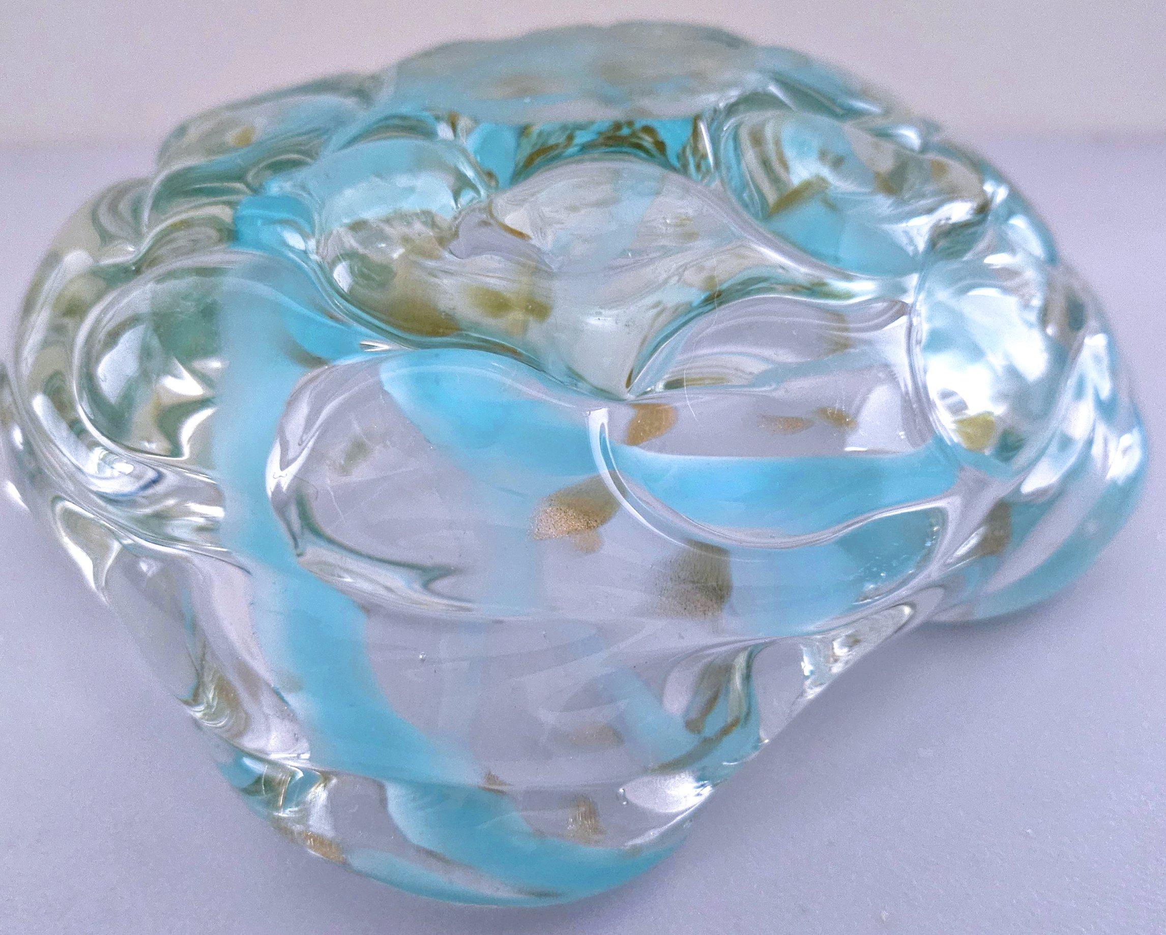Lenti-Schale aus Murano-Glas mit blauem Wirbel und goldenen Polveri, von Fratelli Toso im Zustand „Gut“ im Angebot in Warrenton, OR