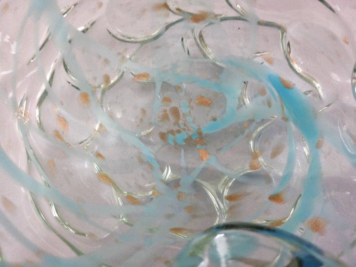 Lenti-Schale aus Murano-Glas mit blauem Wirbel und goldenen Polveri, von Fratelli Toso (20. Jahrhundert) im Angebot