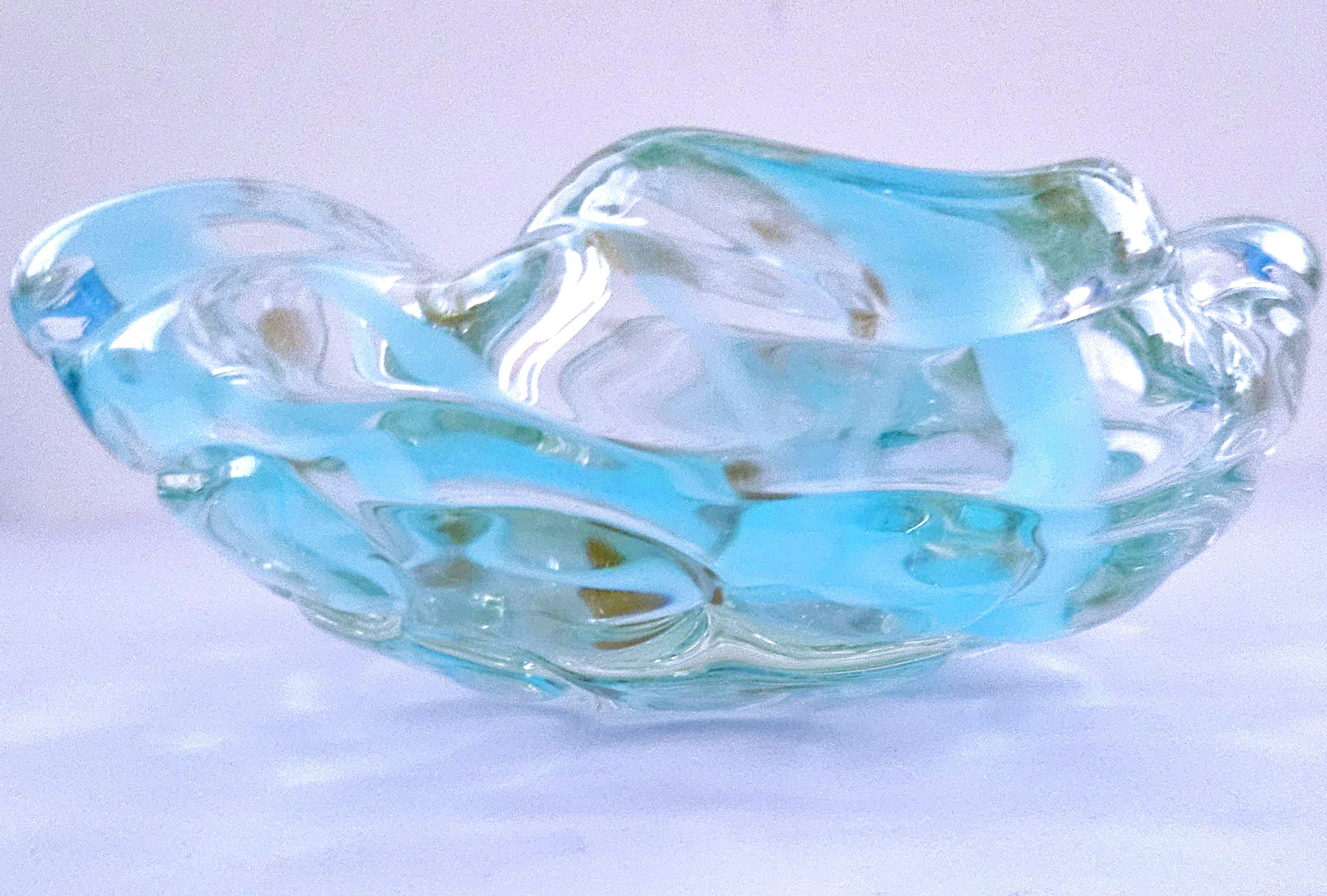 Lenti-Schale aus Murano-Glas mit blauem Wirbel und goldenen Polveri, von Fratelli Toso (Muranoglas) im Angebot
