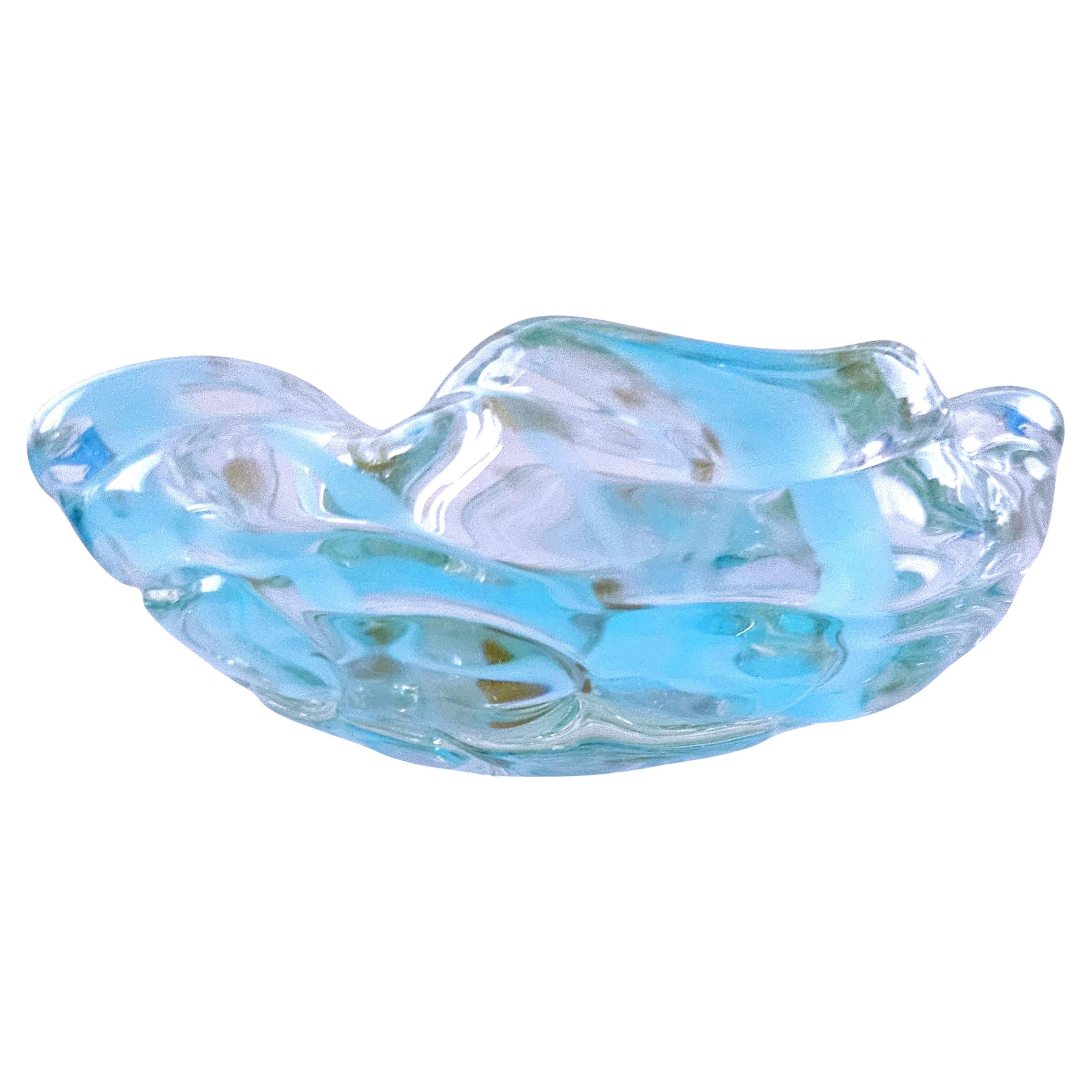 Lenti-Schale aus Murano-Glas mit blauem Wirbel und goldenen Polveri, von Fratelli Toso im Angebot
