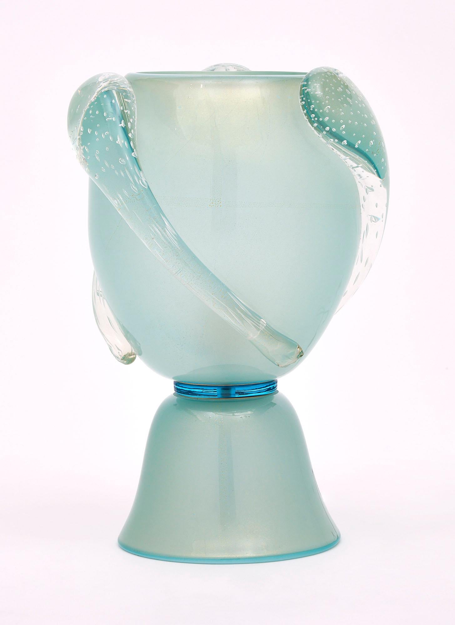 Italian Murano Glass Light Blue Urn Lamps For Sale