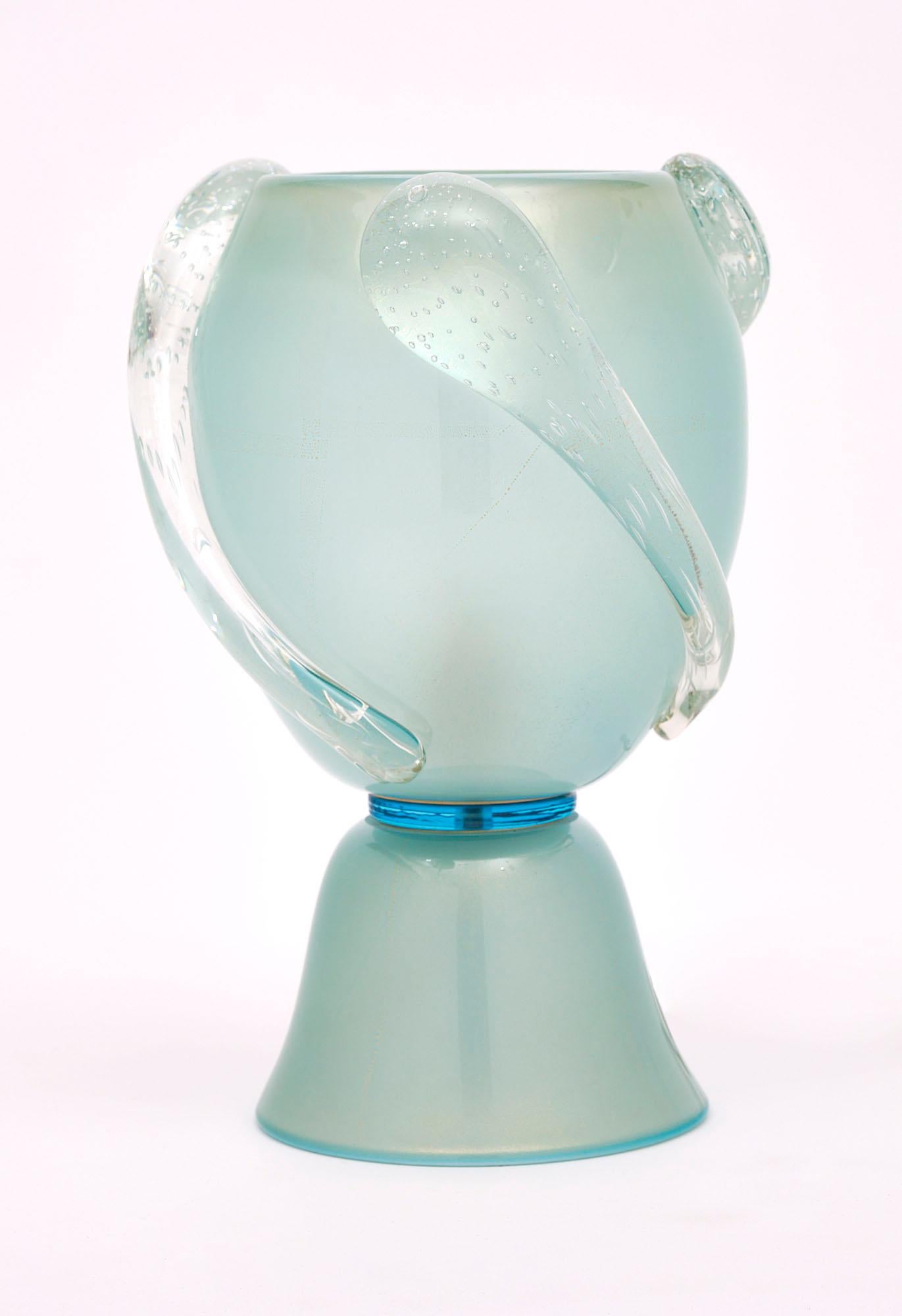 Murano Glass Light Blue Urn Lamps For Sale 1