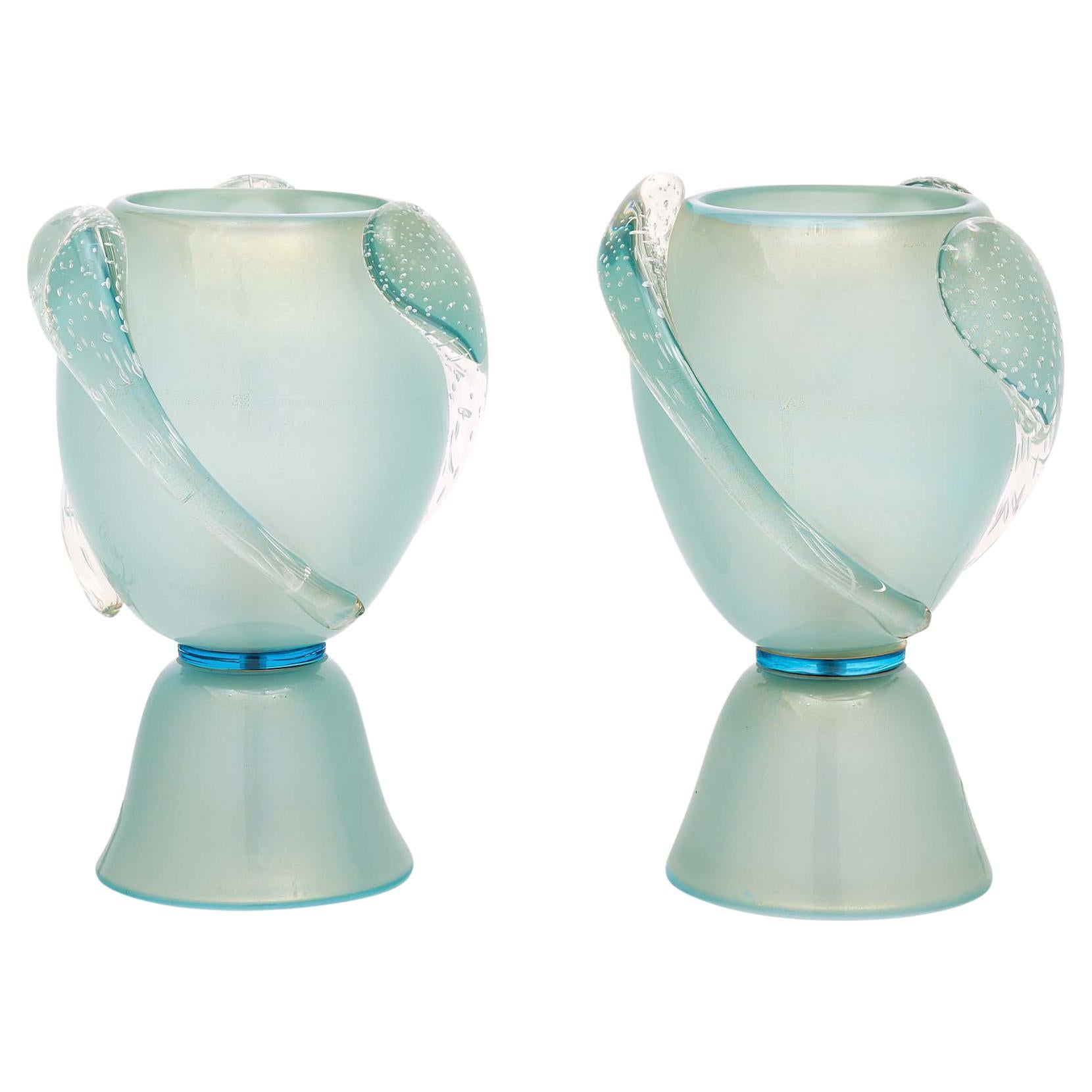 Murano Glass Light Blue Urn Lamps For Sale