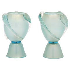 Murano Glass Light Blue Urn Lamps