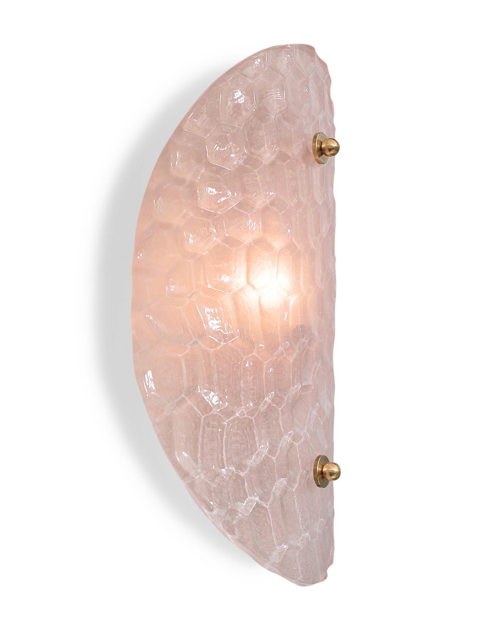 Brass Murano Glass Light Pink Sconces For Sale