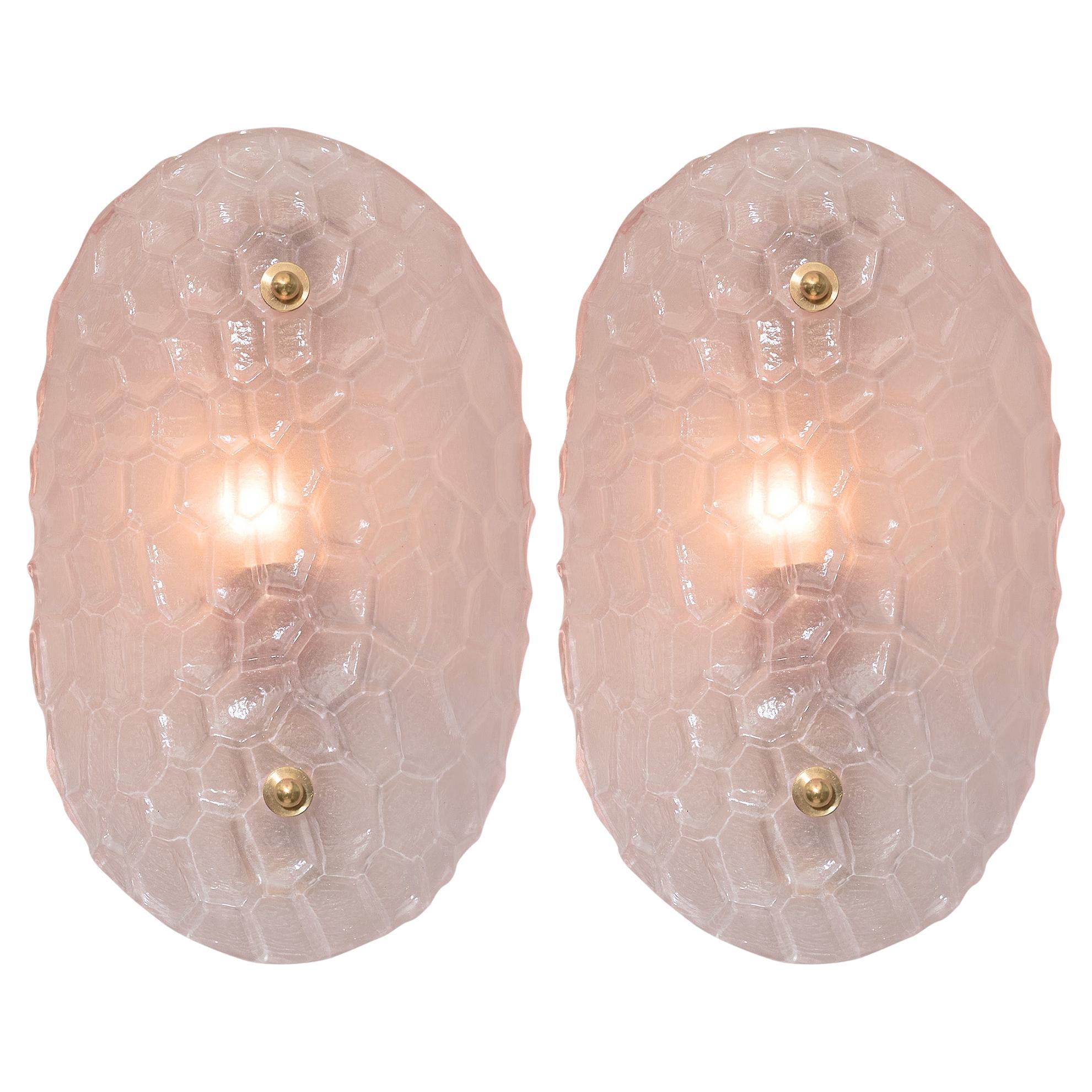Mid-Century Modern Style Murano Glass Sconces with Brass Finials, Italy, Pink