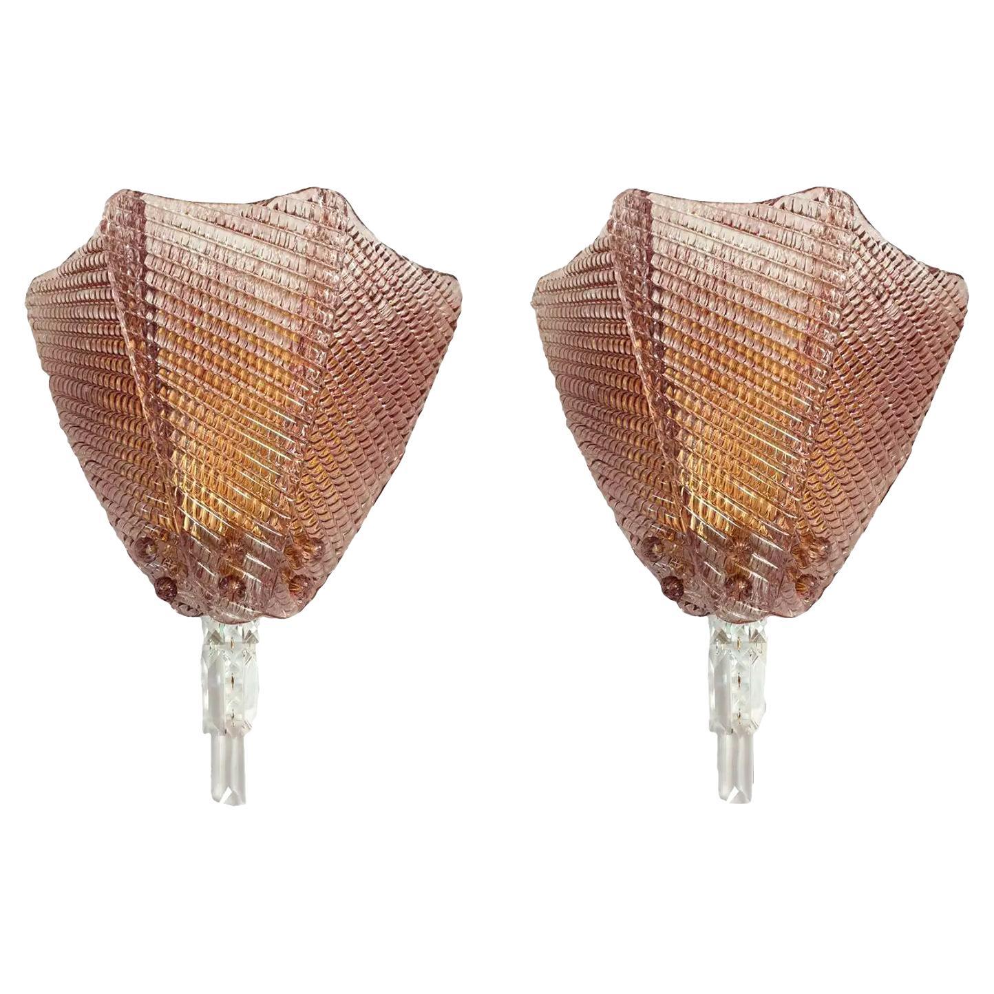 Murano Glass Light Purple Sconces Mid-Century Modern 1980, a Pair