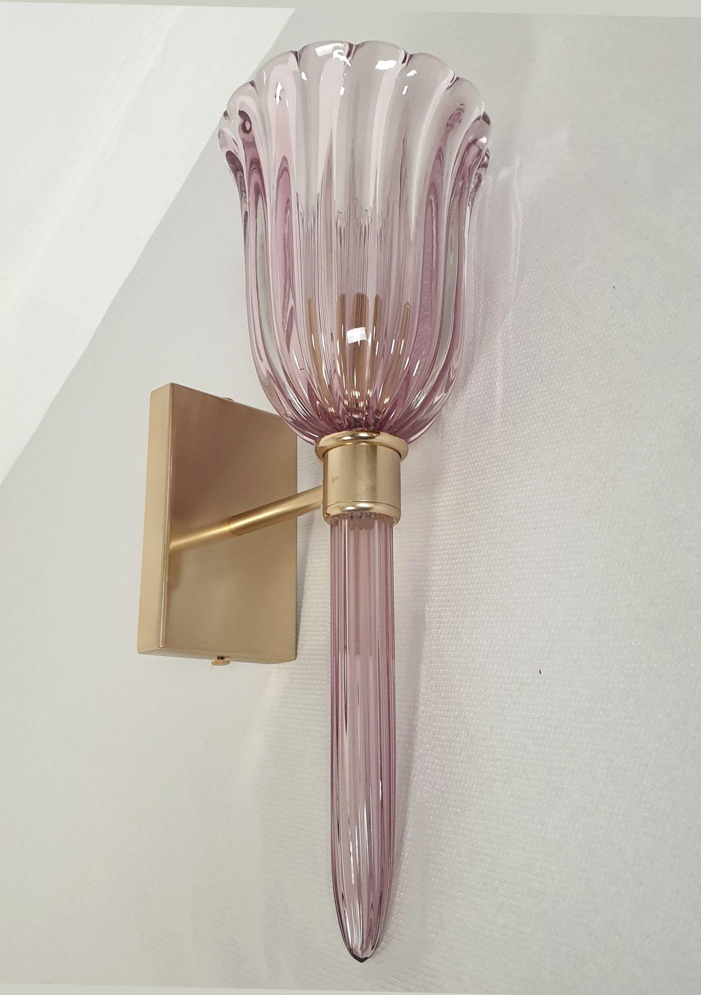 Late 20th Century Murano Glass Lilac Sconces Venini Style, Mid-Century Modern, Pair