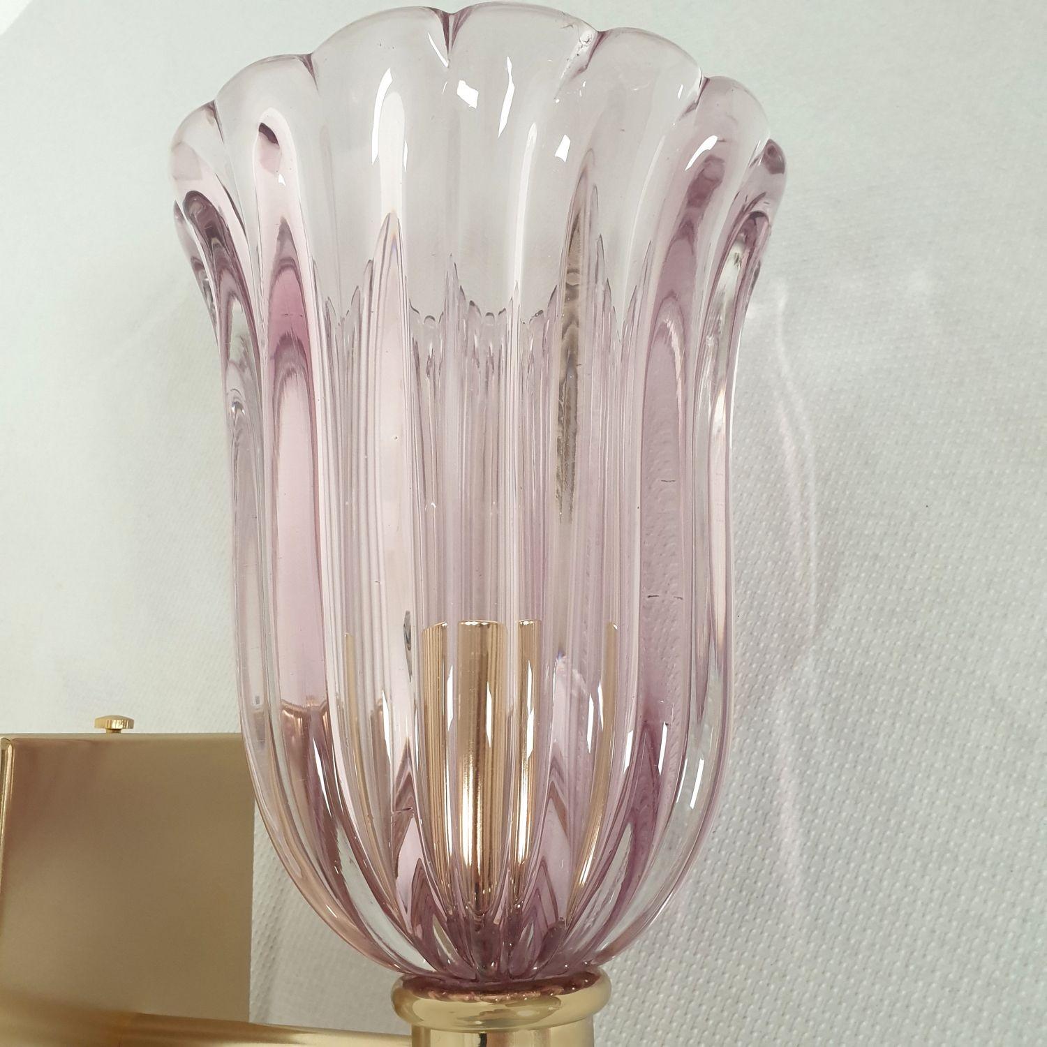 Murano Glass Lilac Sconces Venini Style, Mid-Century Modern, Pair 1