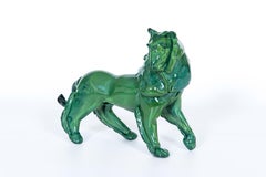 Murano Glass Lion Sculpture in Emerald Malachite Green by Giovanni Dalla Fina
