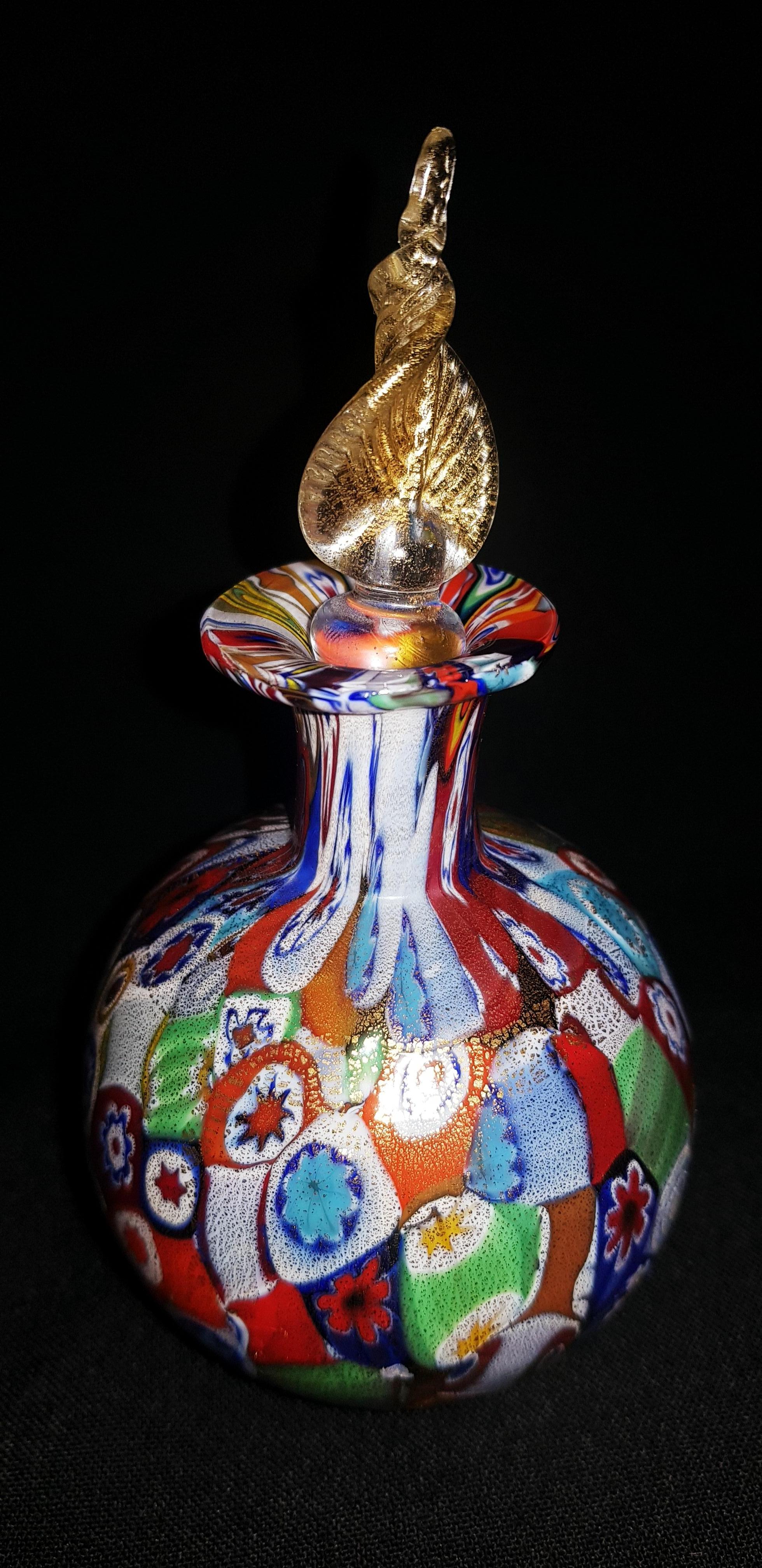 Beautiful murano glass millefiori Perfume Bottle with gold leaf by Livio Campanella brilliant condition. 
