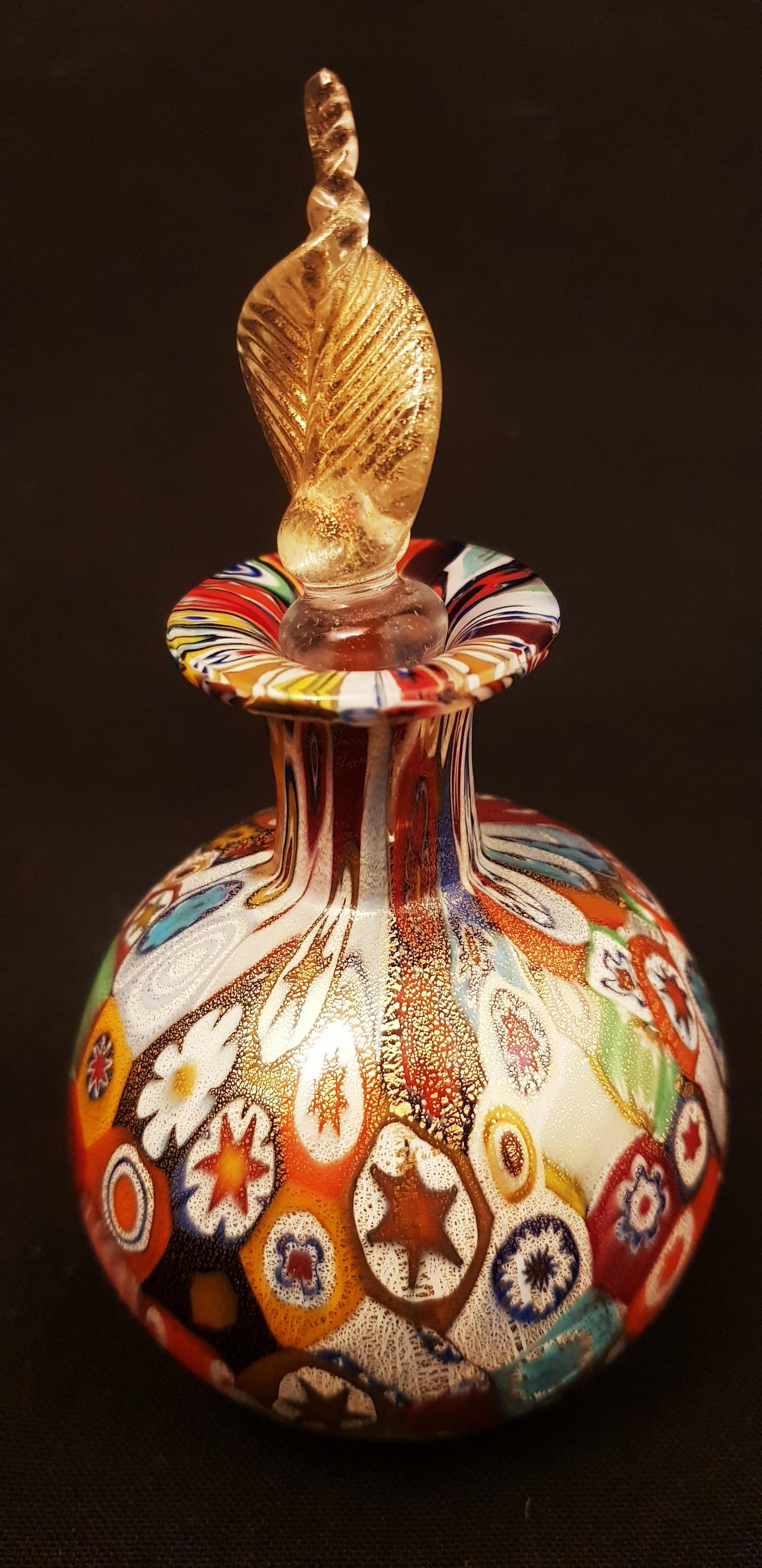Art Deco Murano glass Livio Campanella Perfume Bottle with gold leaf 