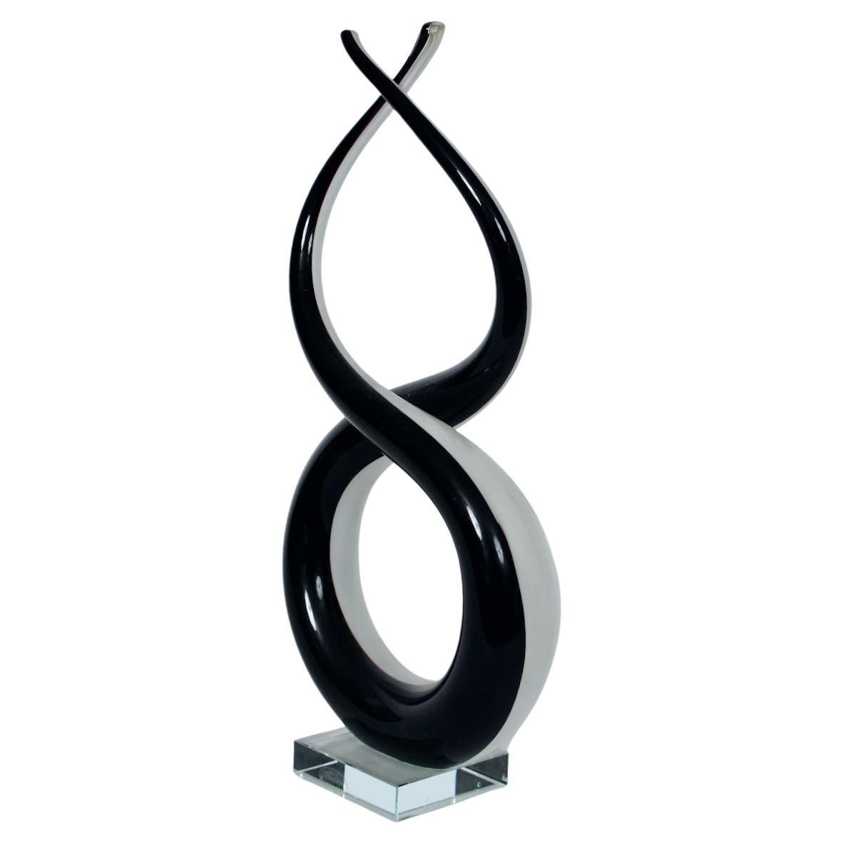 Sculpture de table "Nœud d'amour" en verre de Murano noir, blanc et transparent en vente